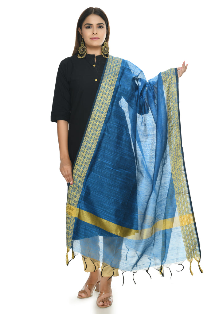 Women's Blue Color Handloom Cotton Dupatta