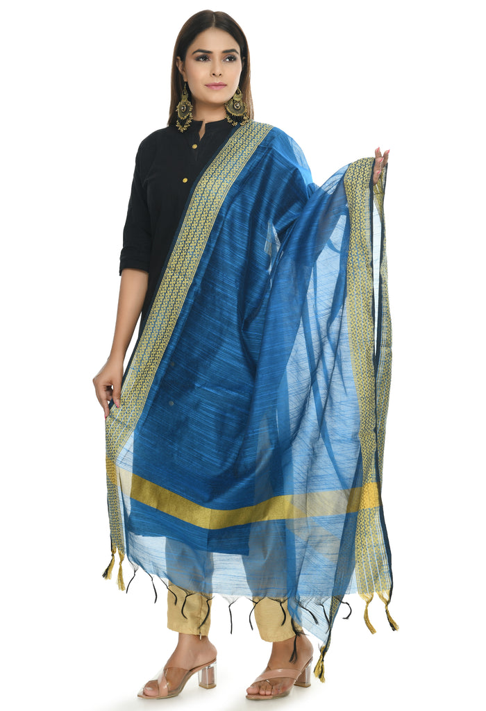 Women's Blue Color Handloom Cotton Dupatta