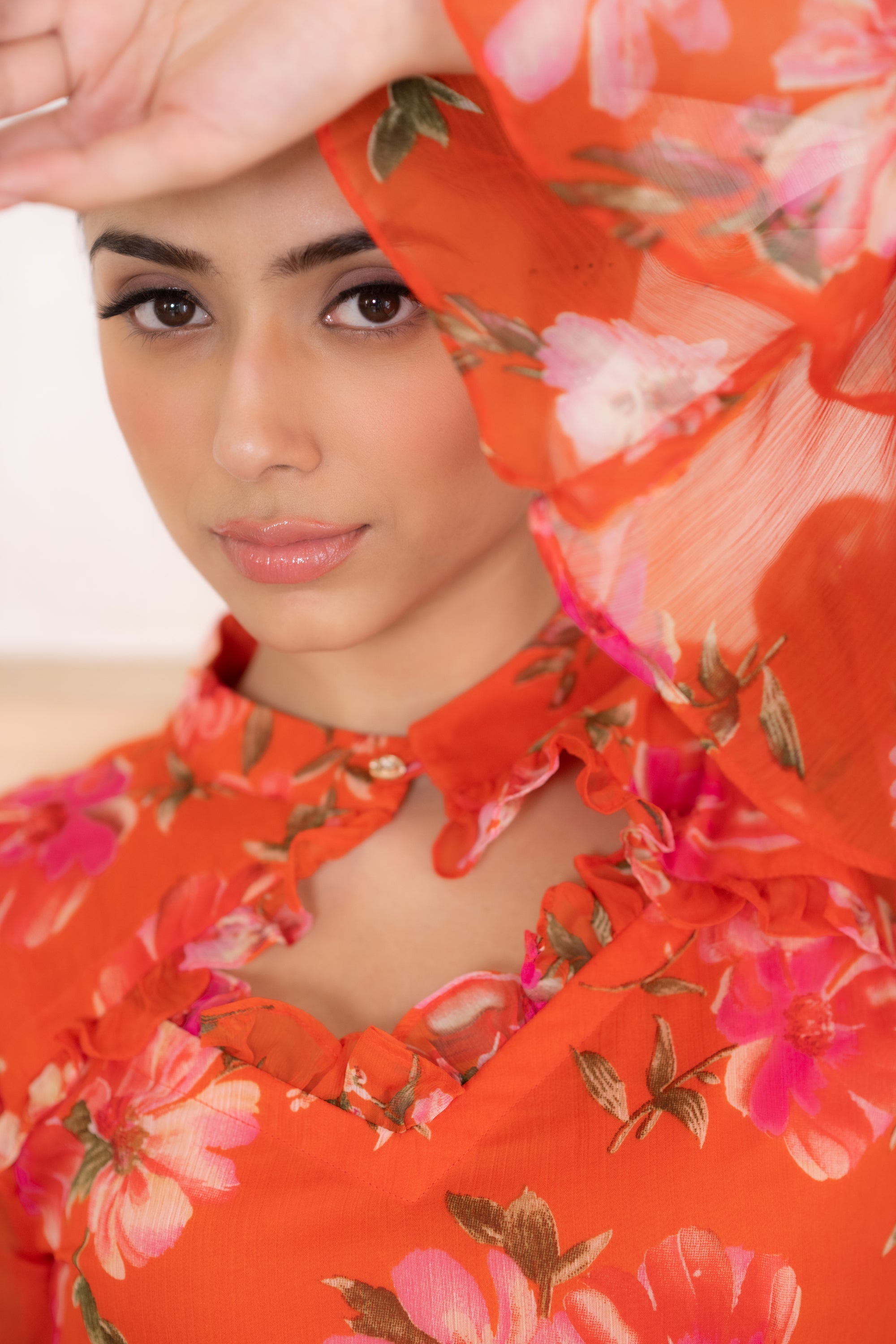 Women's Orange Flower Print Gown - Saras The Label