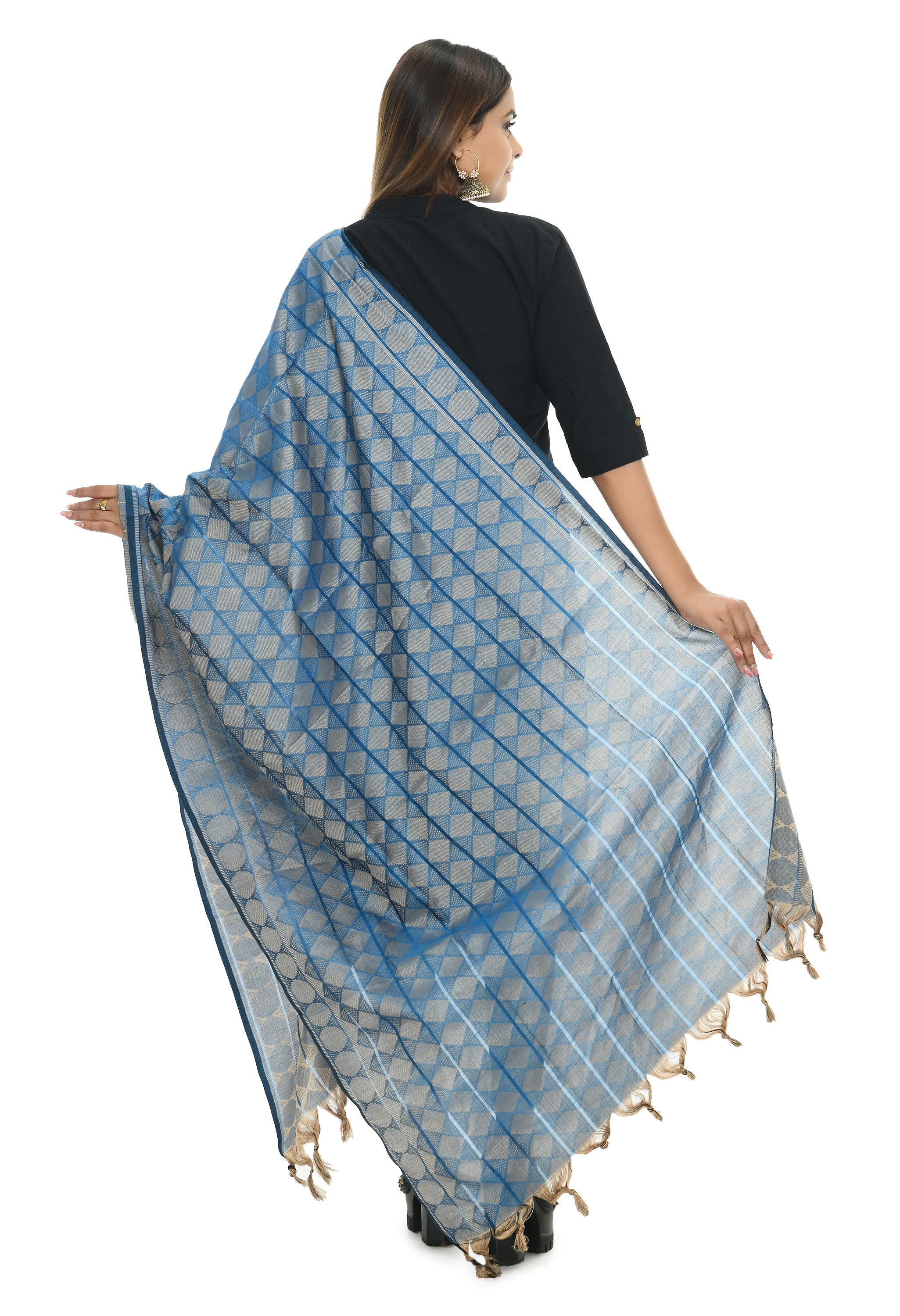 Women's Handloom Cotton Dupatta - Moeza