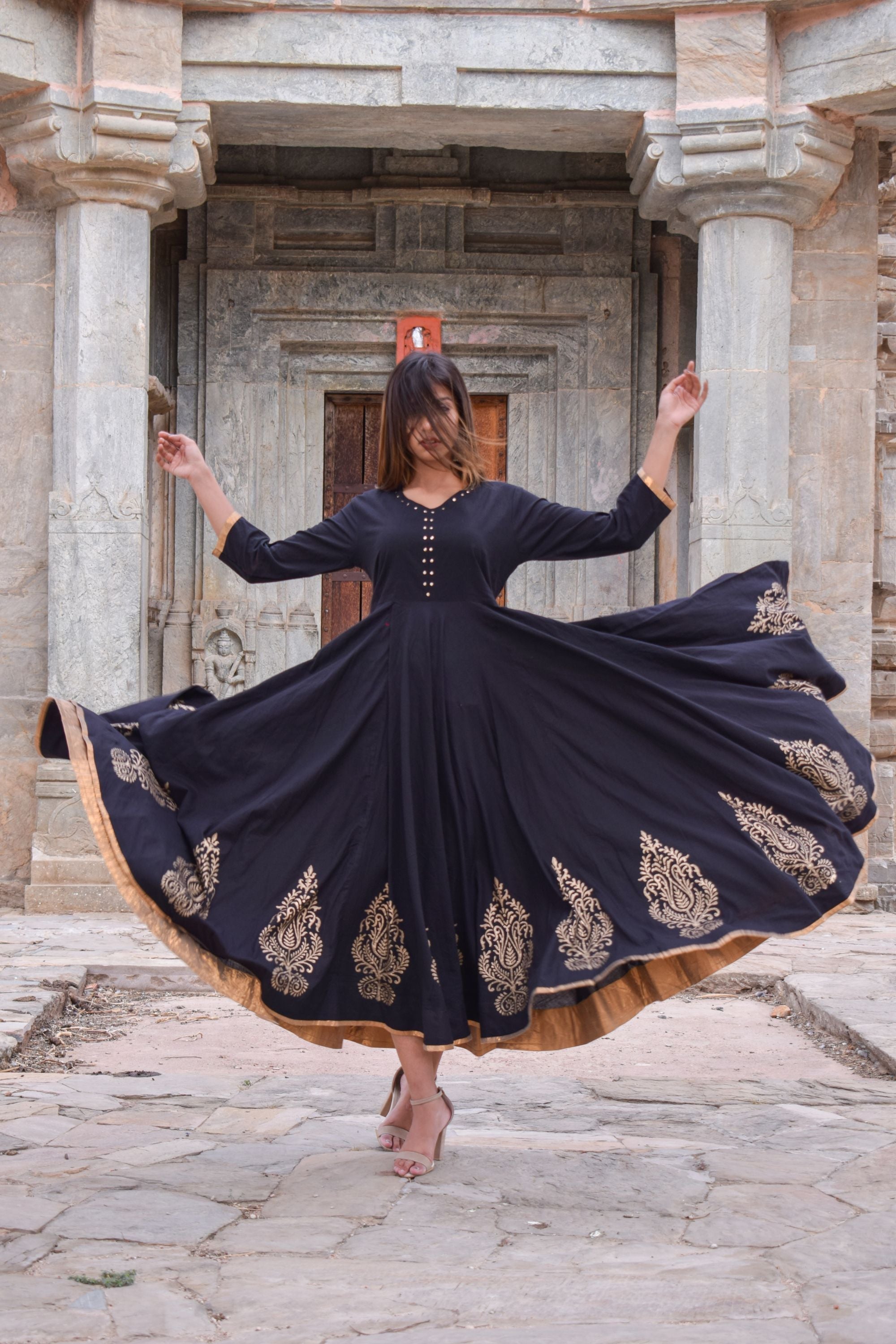 Women's Black Anarkali Dress- (1Pc) - Saras The Label