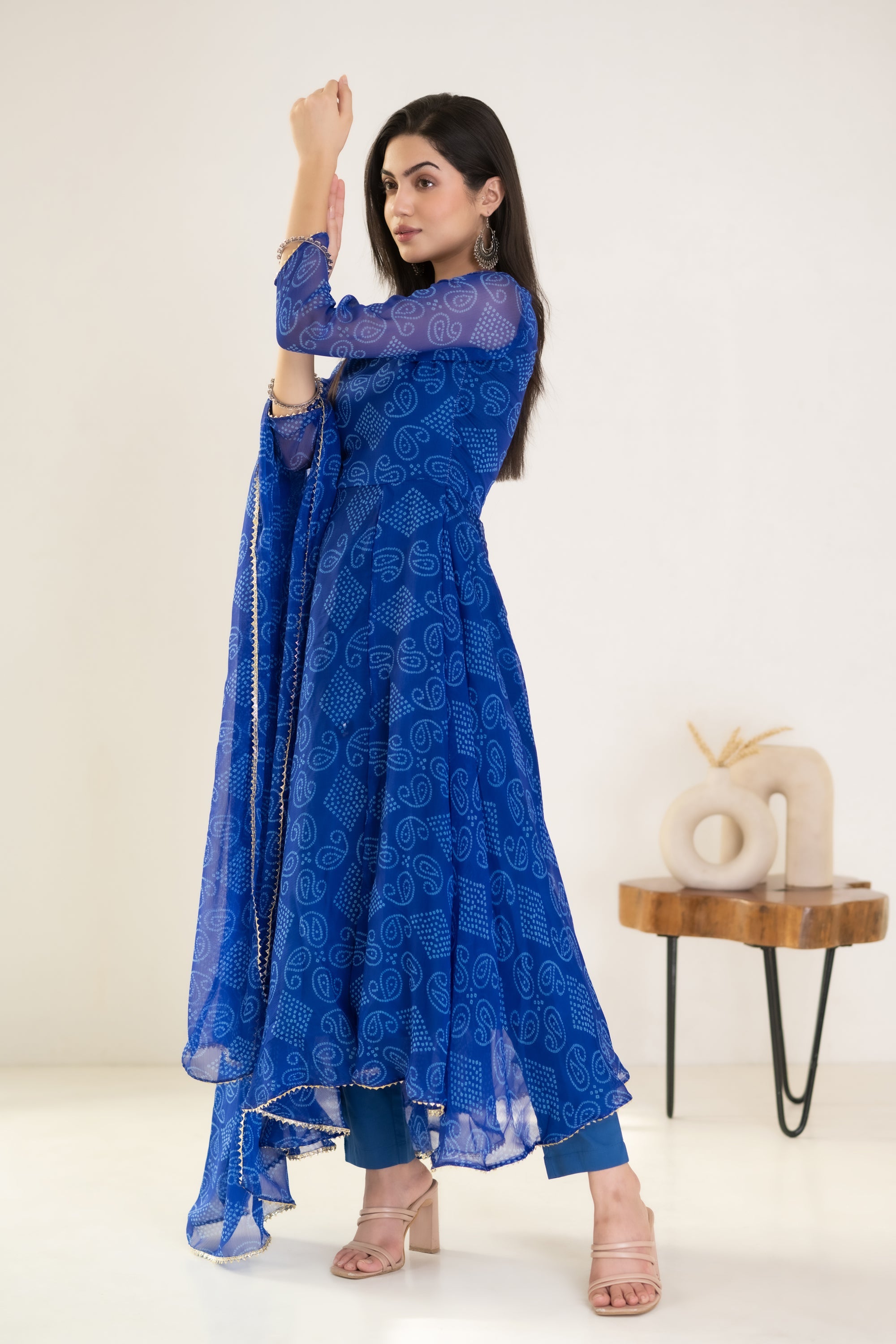 Women's Blue Bandhani Suit Set - Saras The Label