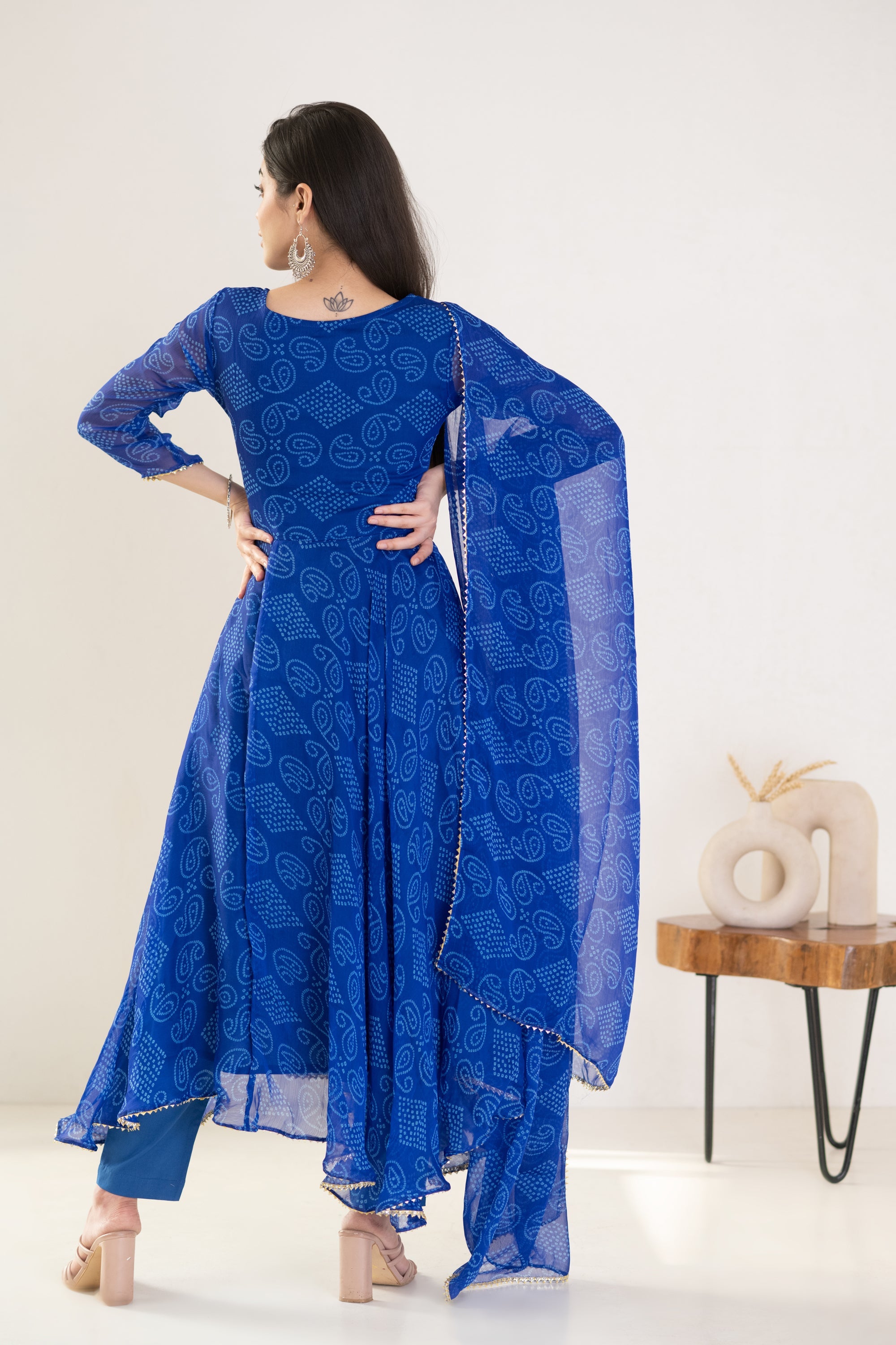Women's Blue Bandhani Suit Set - Saras The Label