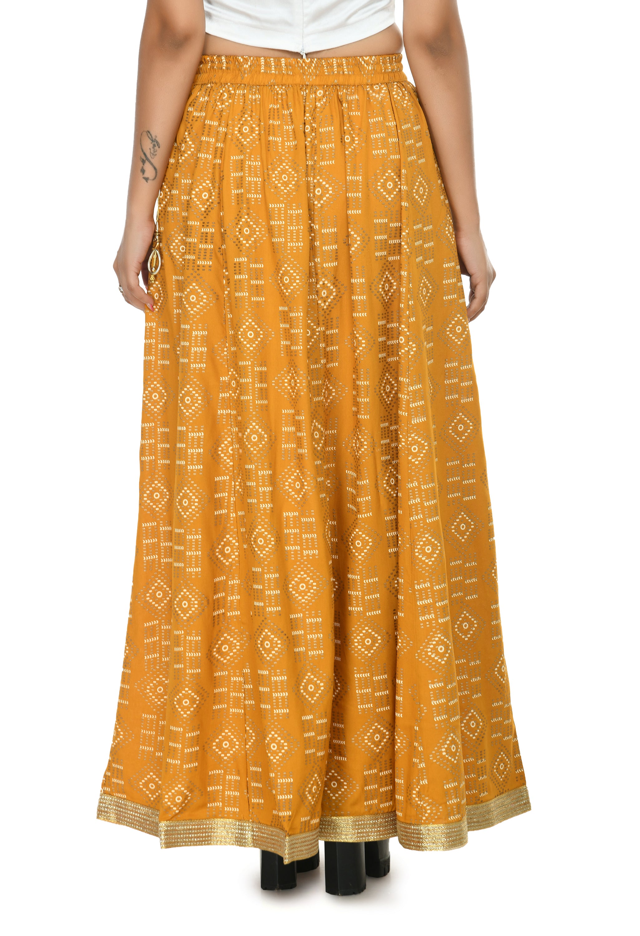 Women's Musturd Color Printed Lehenga (Lancha) - Moeza