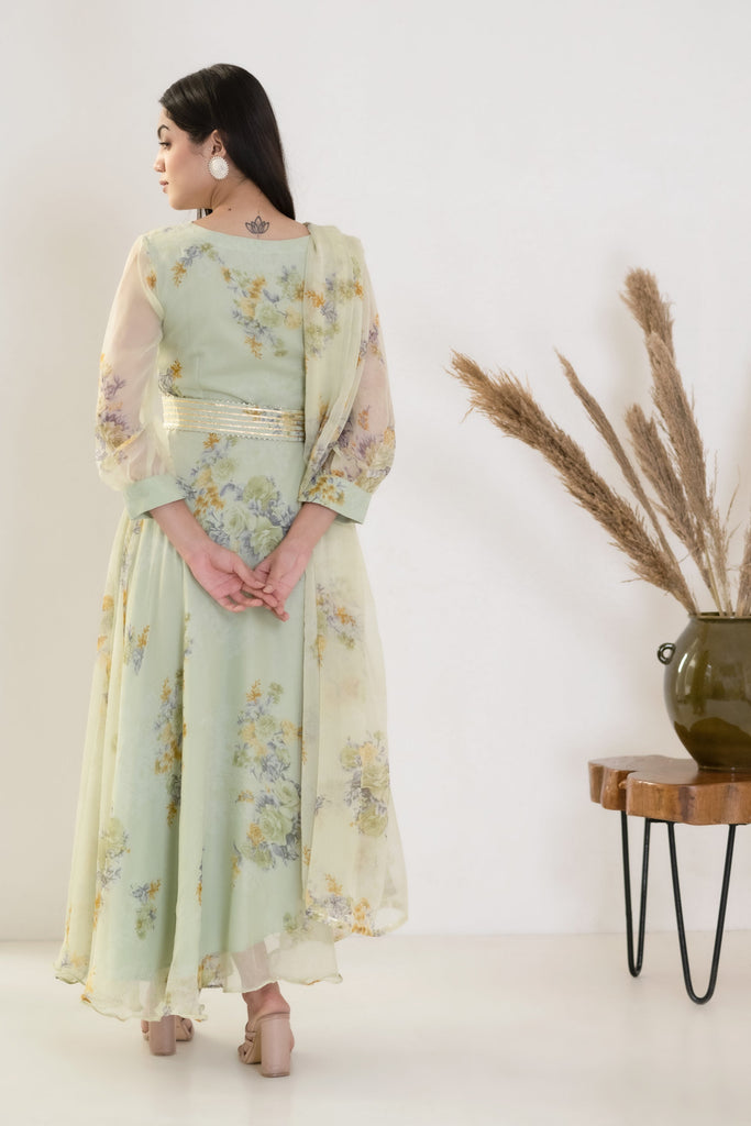 Women's Olive Flower Print Gown