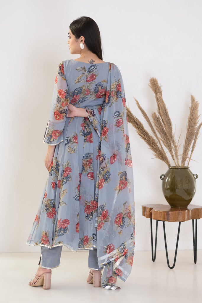 Women's Grey Bell Sleeves Kurta Set
