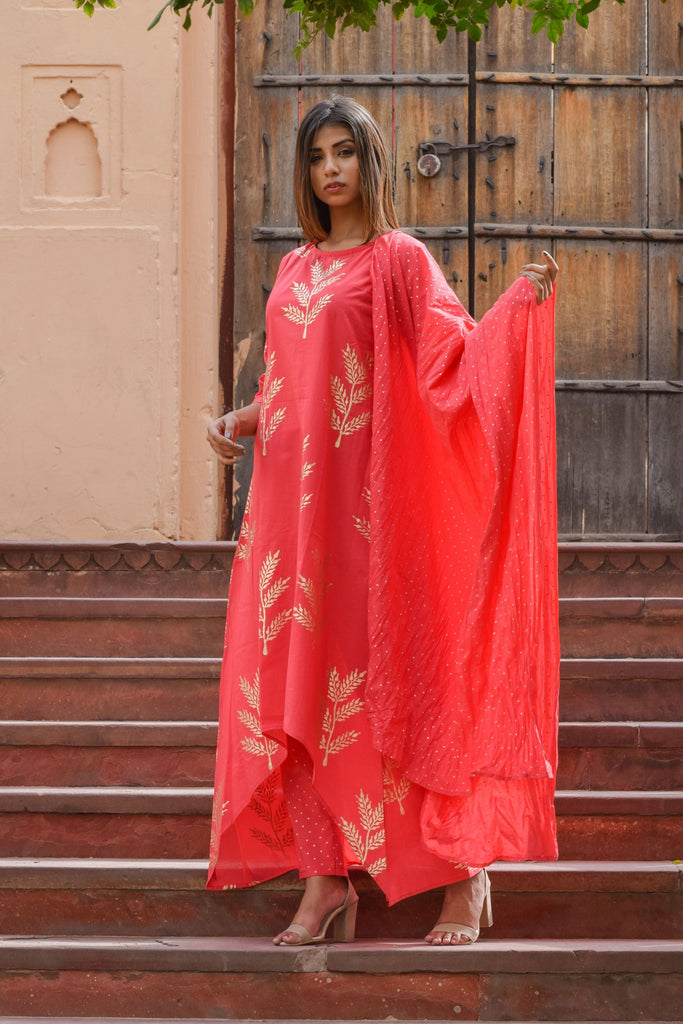 Women's Asymentric Kurta Suit Set (3Pc Set)