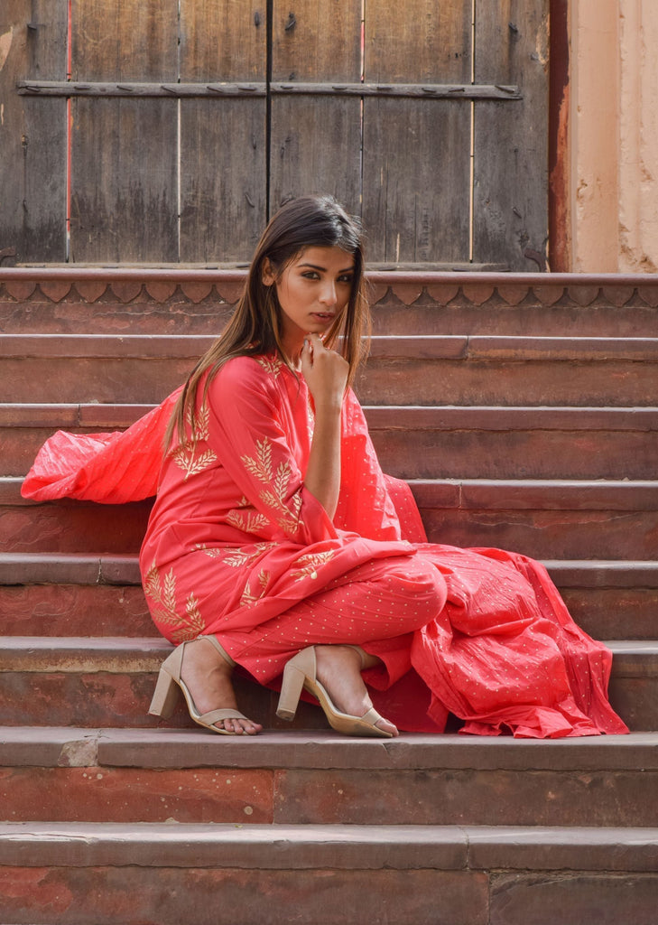 Women's Asymentric Kurta Suit Set (3Pc Set)