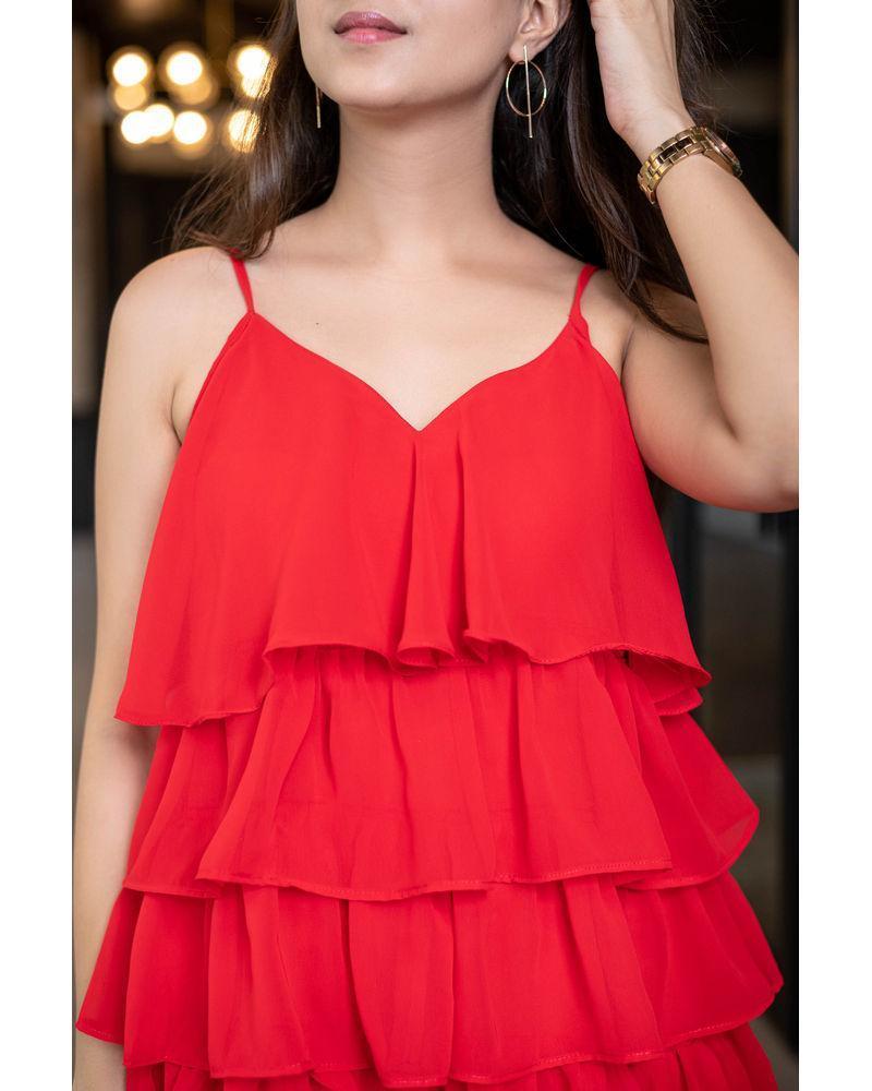Women's Red Ruffle Short Dress by Label Shaurya Sanadhya