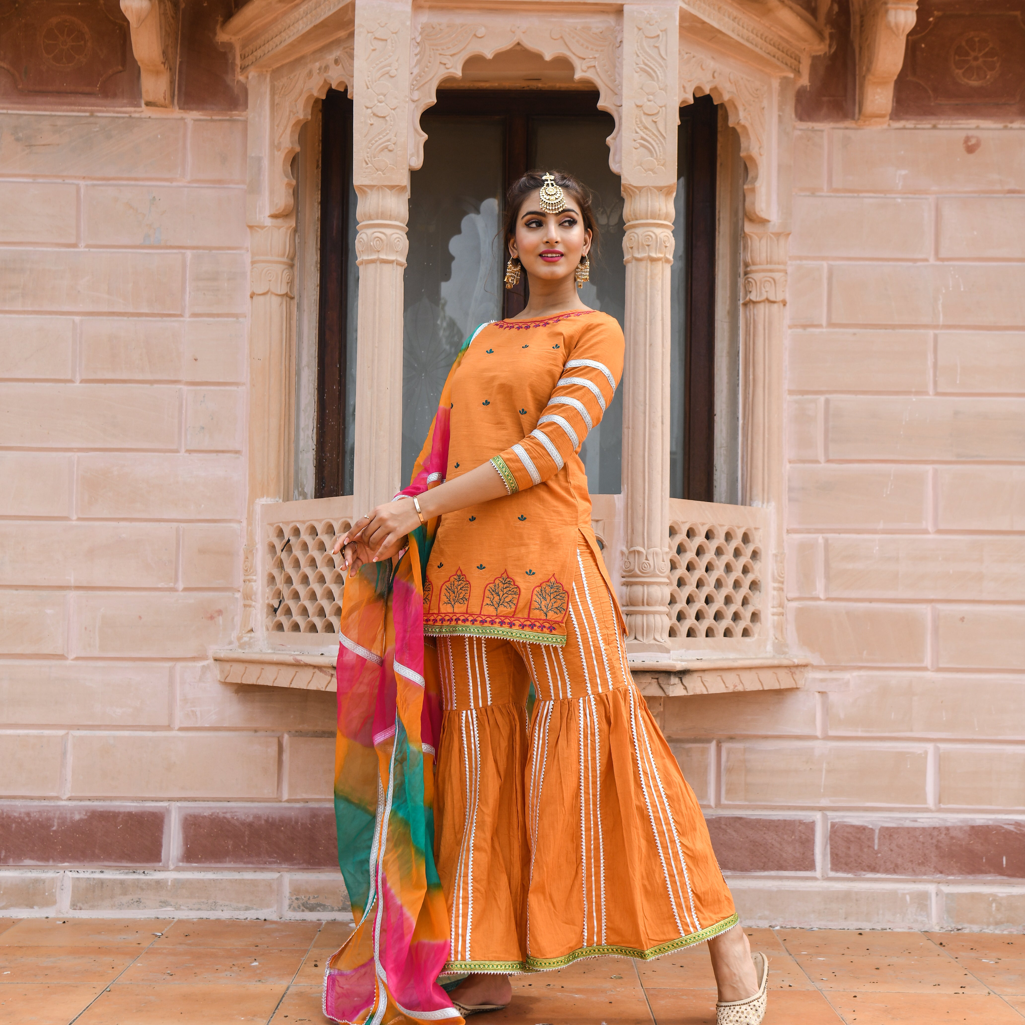Women's Orange  Colour Sharara Set - Roohaniyat