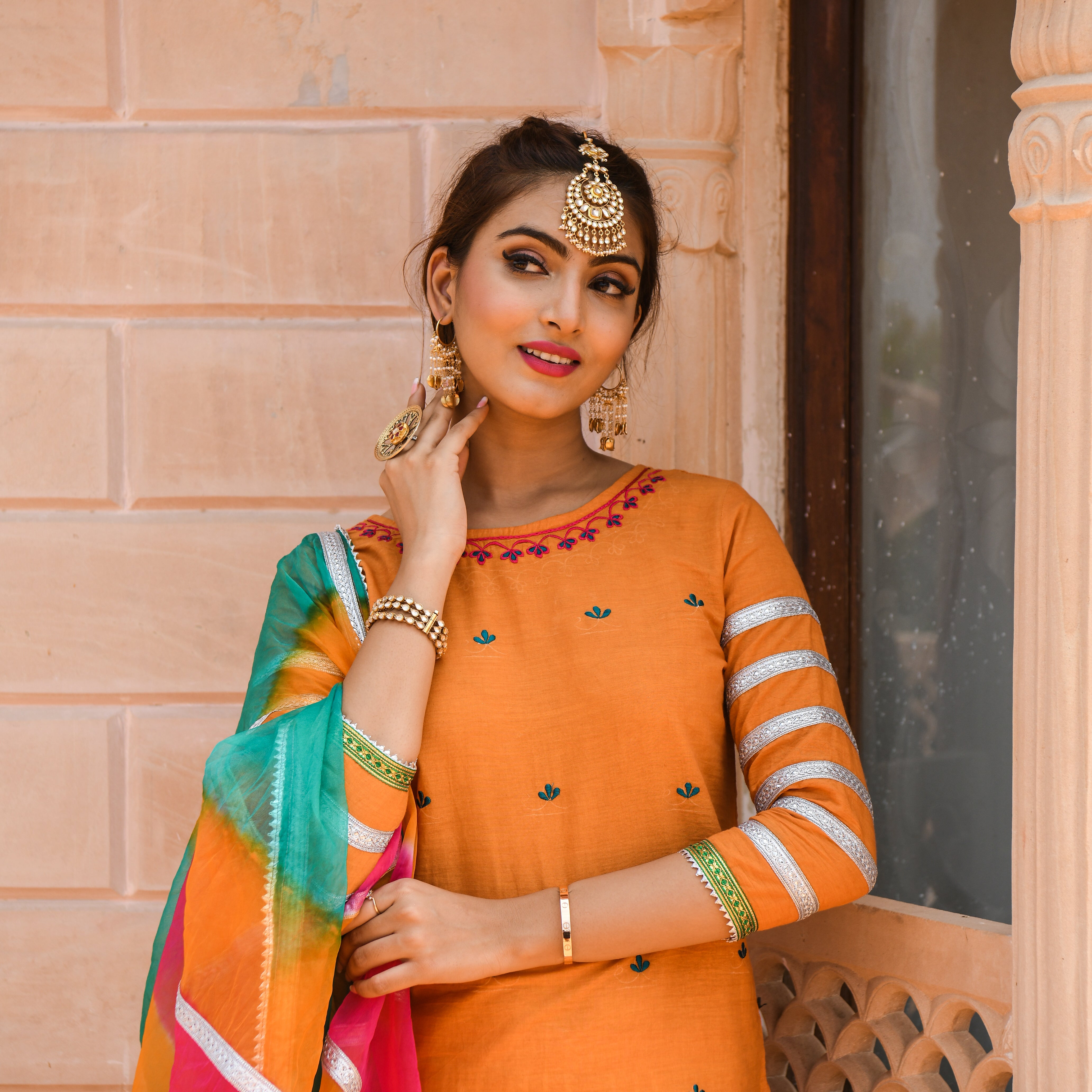 Women's Orange  Colour Sharara Set - Roohaniyat