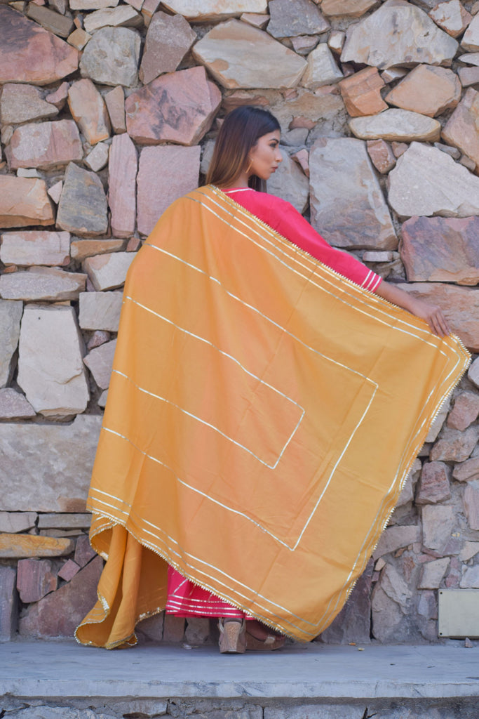 Women's Pink Cotton Anarkali Gown With Dupatta (2Pcs Set)