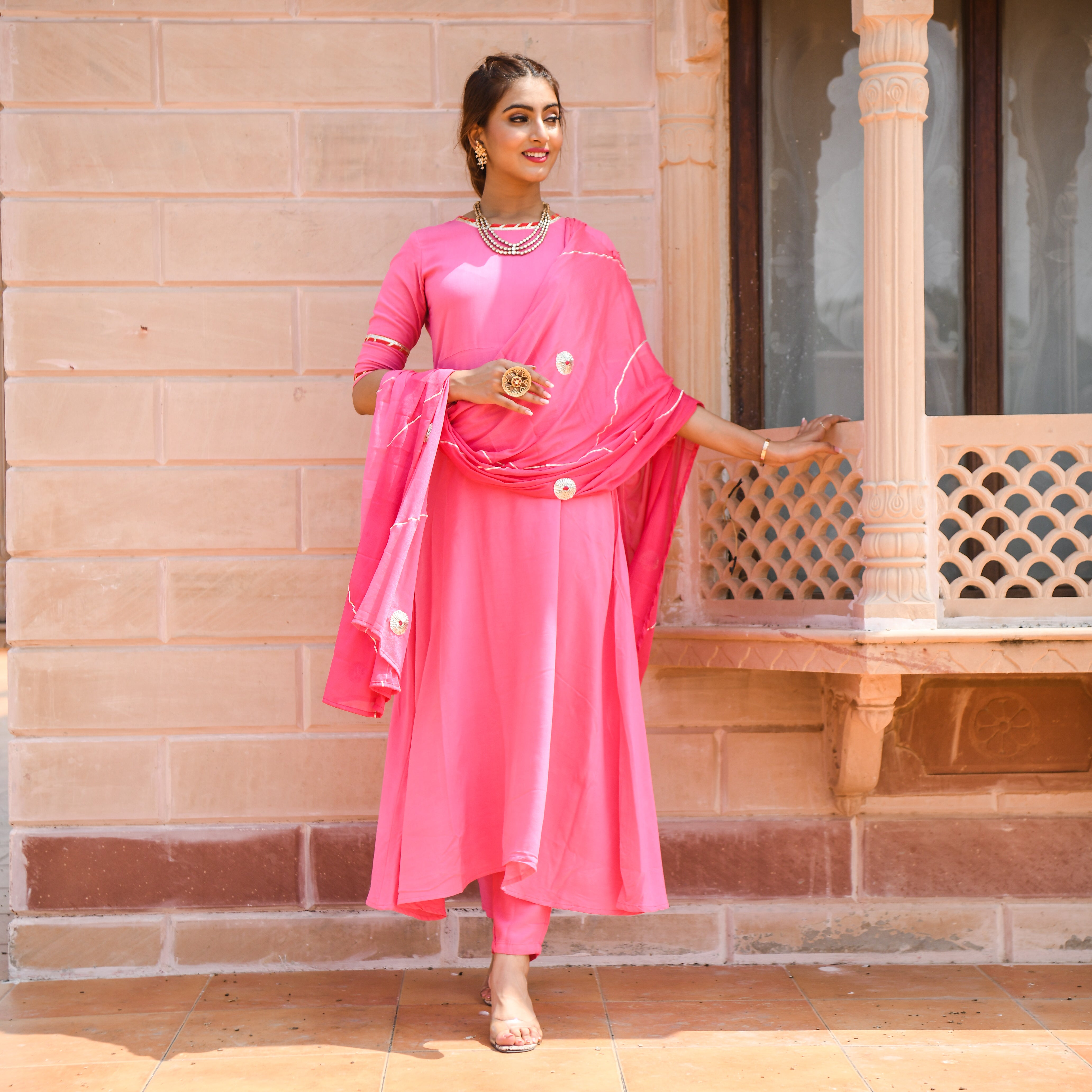 Women's Pink Colour Gota Patti Aline Suit Set  - Roohaniyat