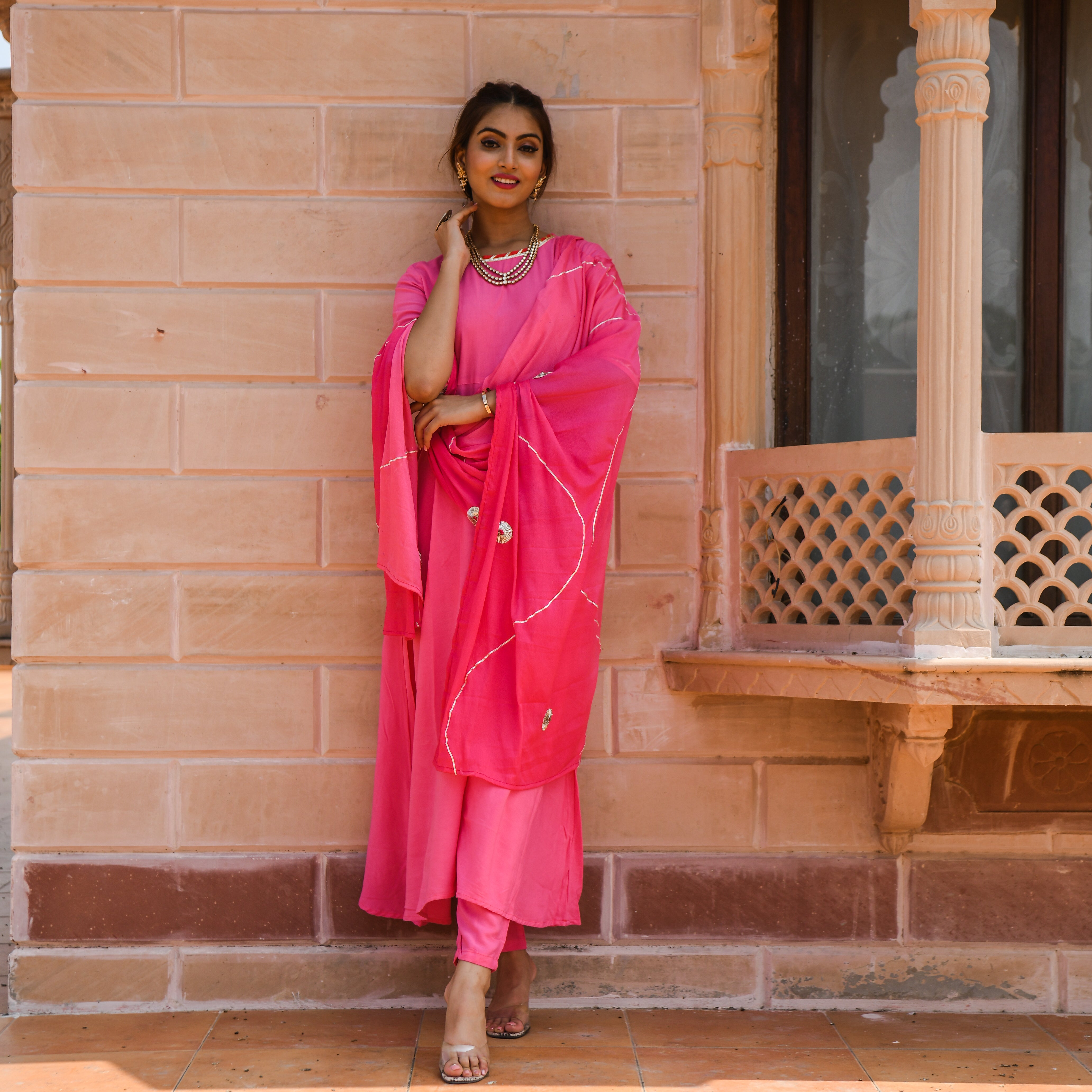 Women's Pink Colour Gota Patti Aline Suit Set  - Roohaniyat