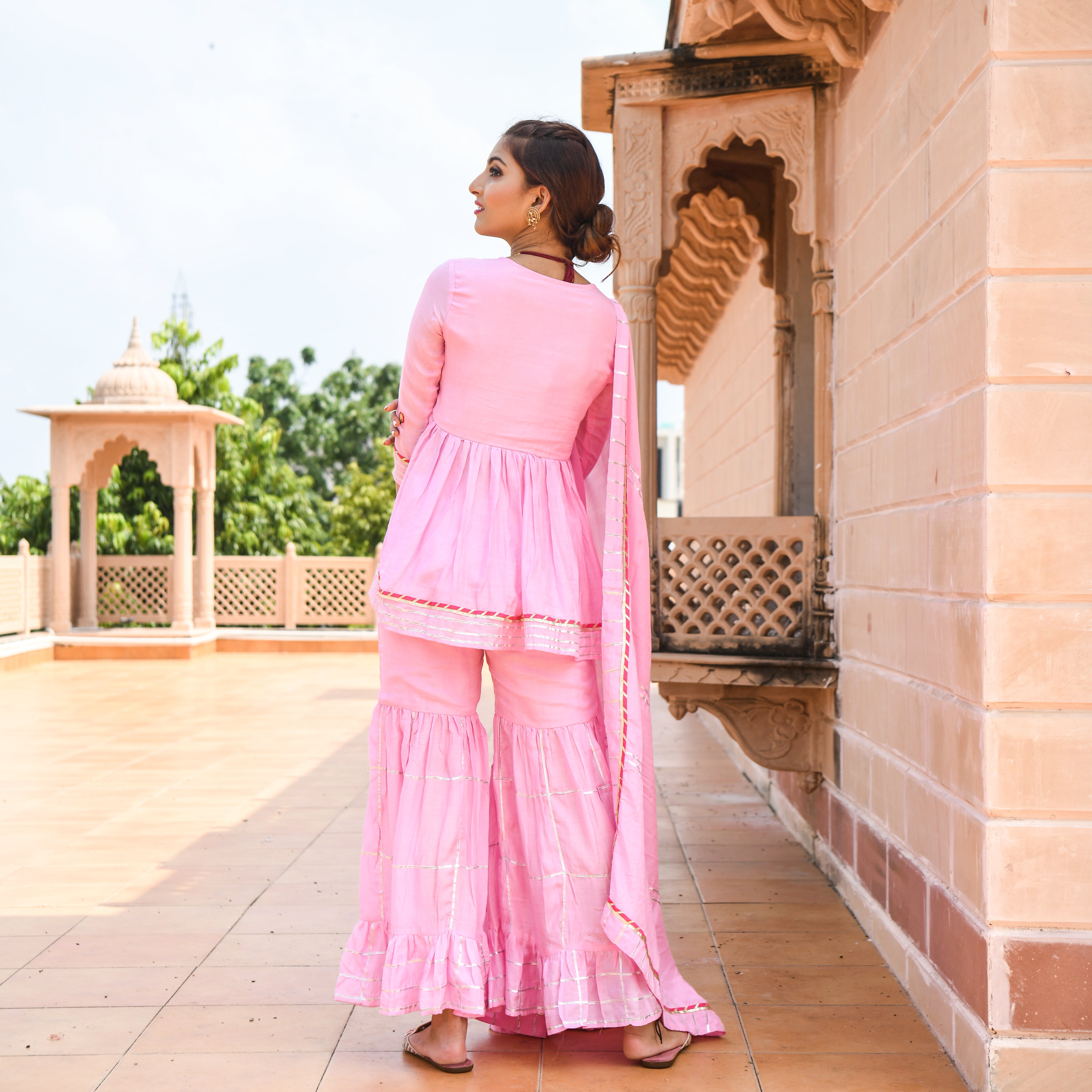 Women's Pink Colour Sharara Set  - Roohaniyat