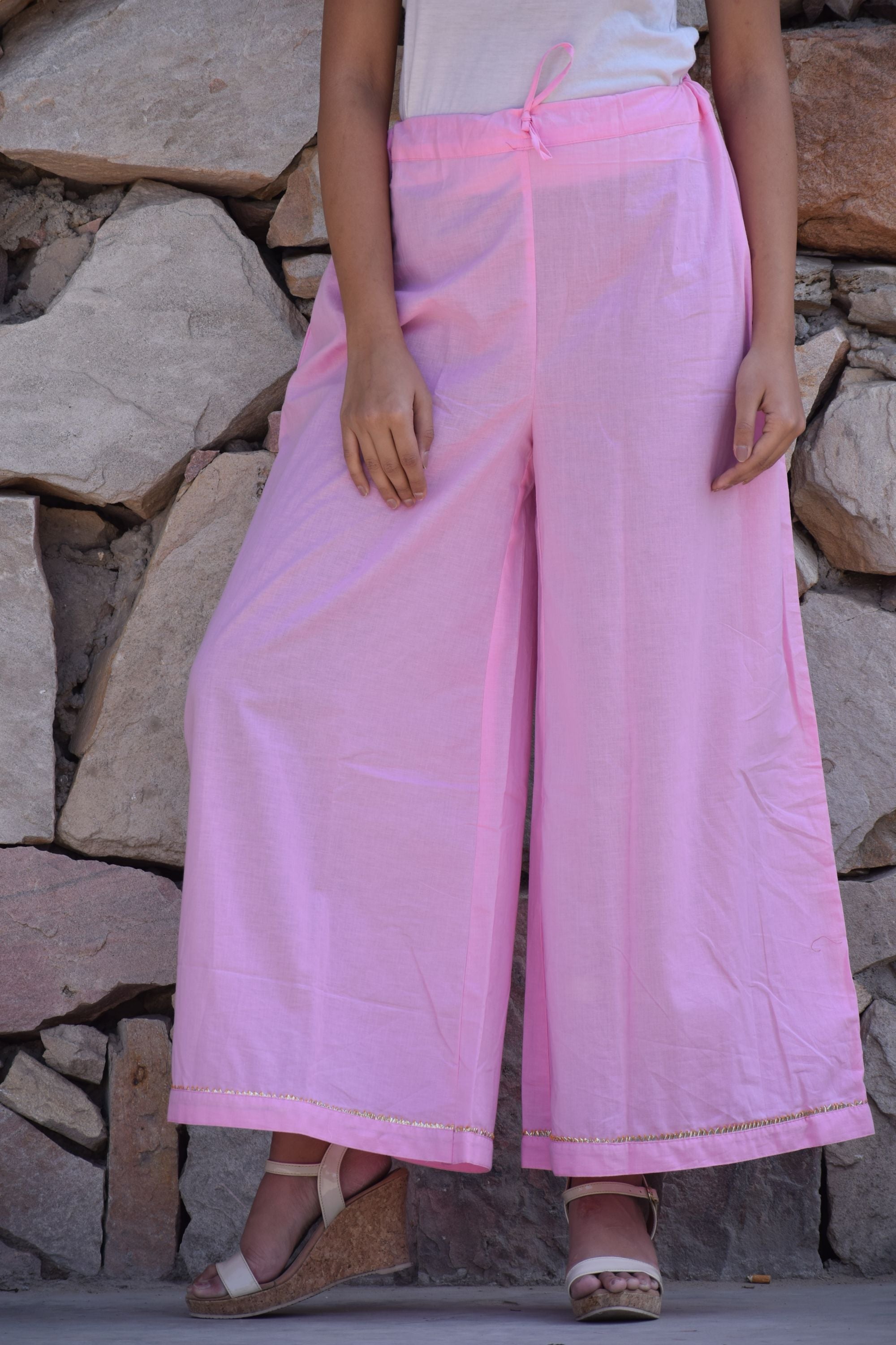 Women's Pink-Blue  Kurta Set With Hand Block Printed Dupatta Set - Saras The Label