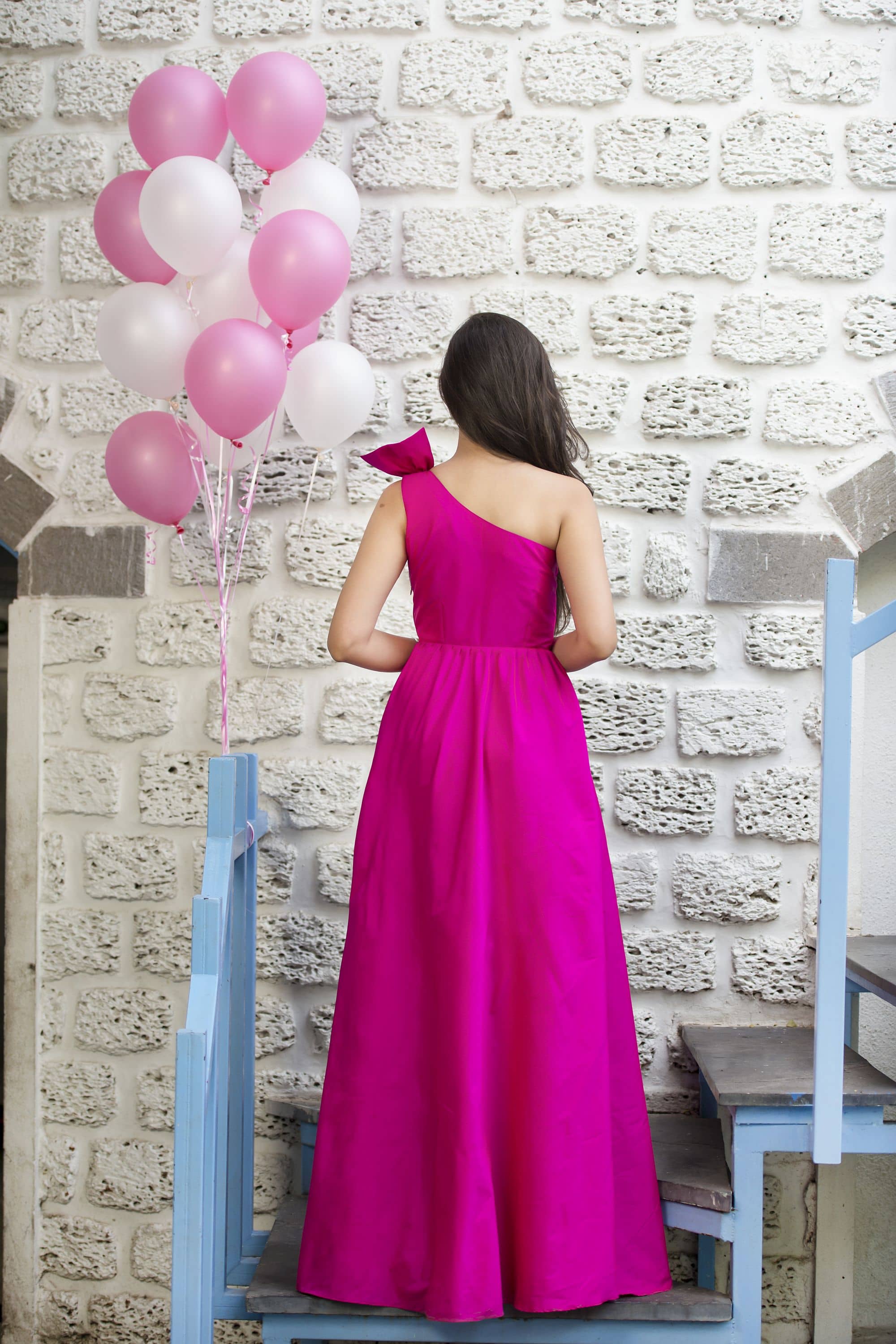 Women's Pink Bow Long Dress (1pc) - Label Shaurya Sanadhya