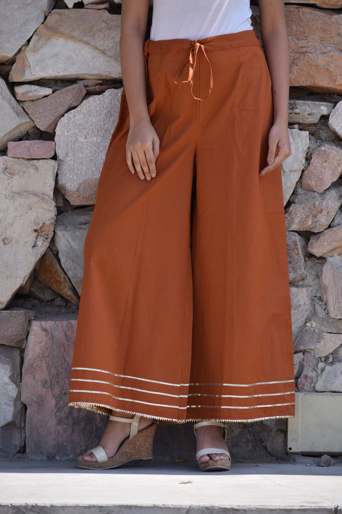 Women's Rust-Mustard  Gota Kurta And Palazzo With Gota Dupatta