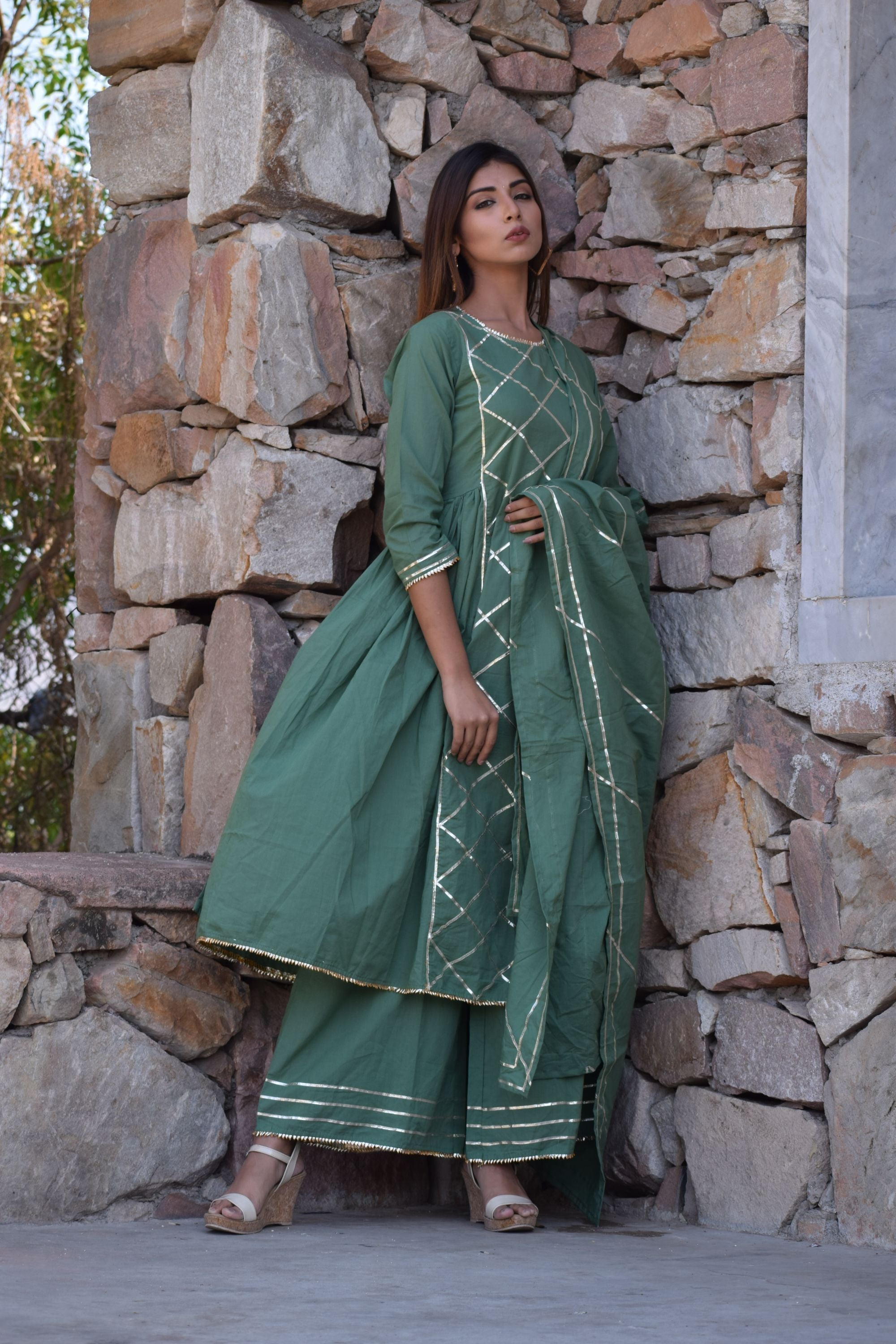 Women's Anarkali Suit Set (3Pc Set) - Saras The Label