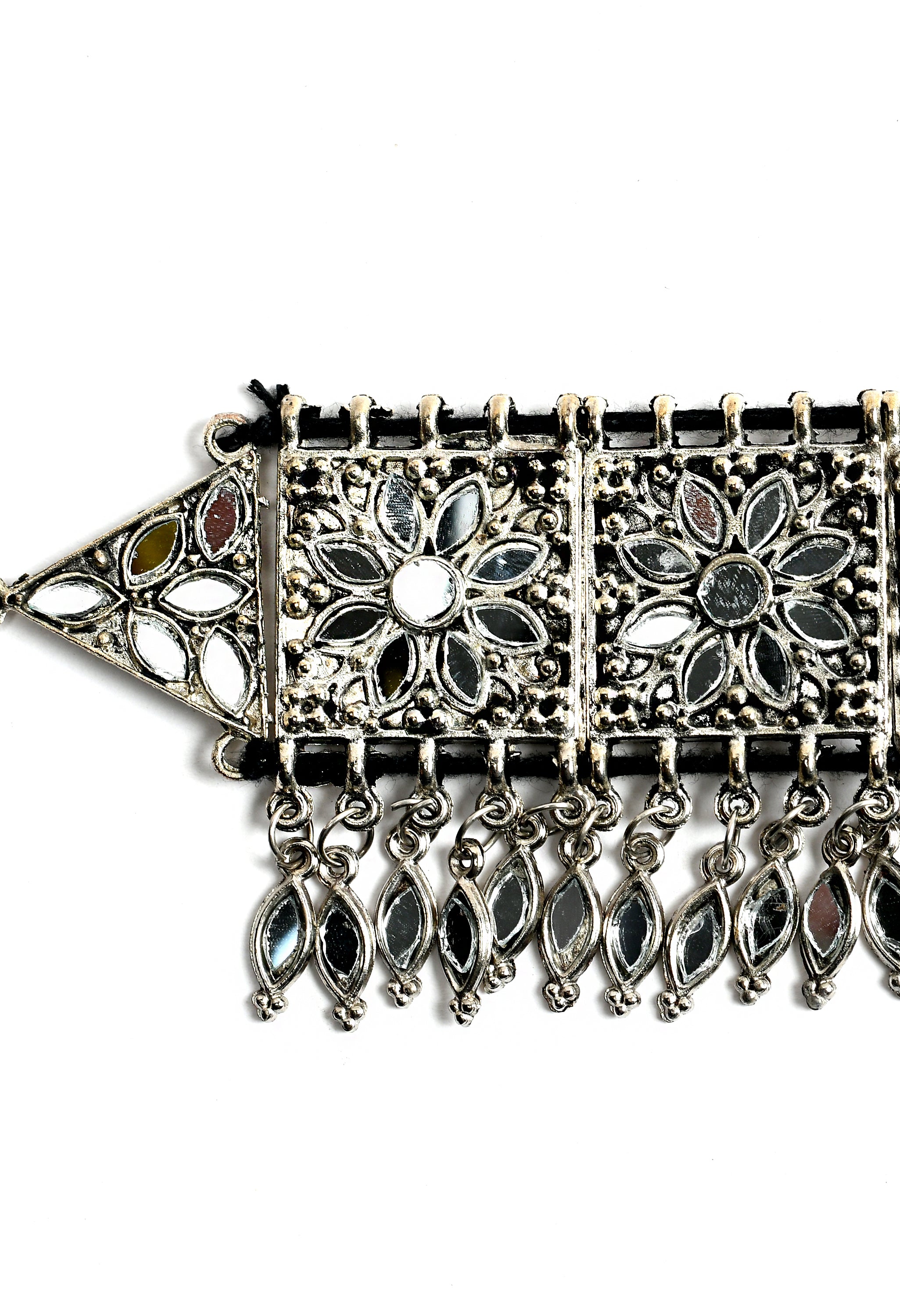 Women's Oxidised Necklaceand Earrings With Mirror Design - Tehzeeb