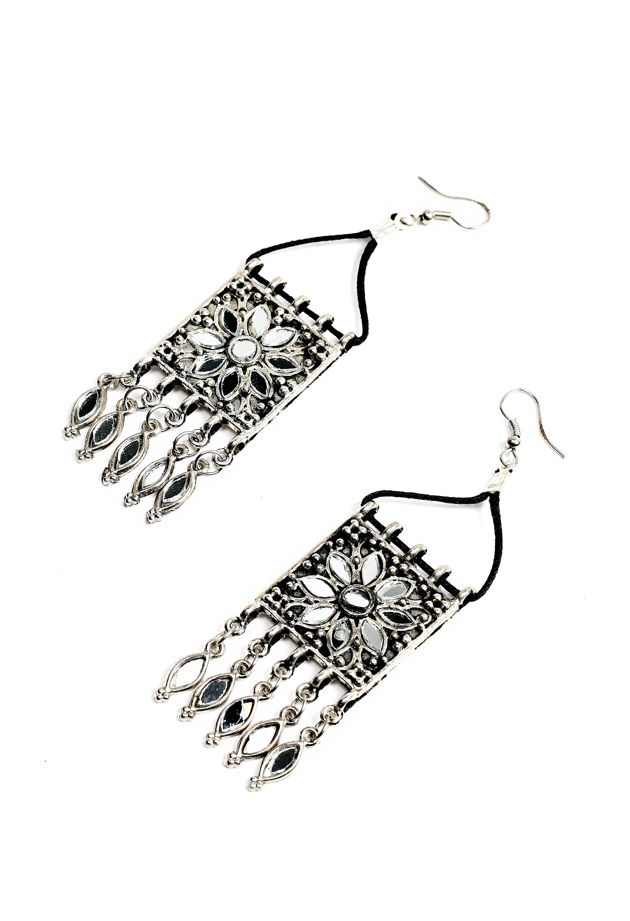 Women's Oxidised Necklaceand Earrings With Mirror Design - Tehzeeb