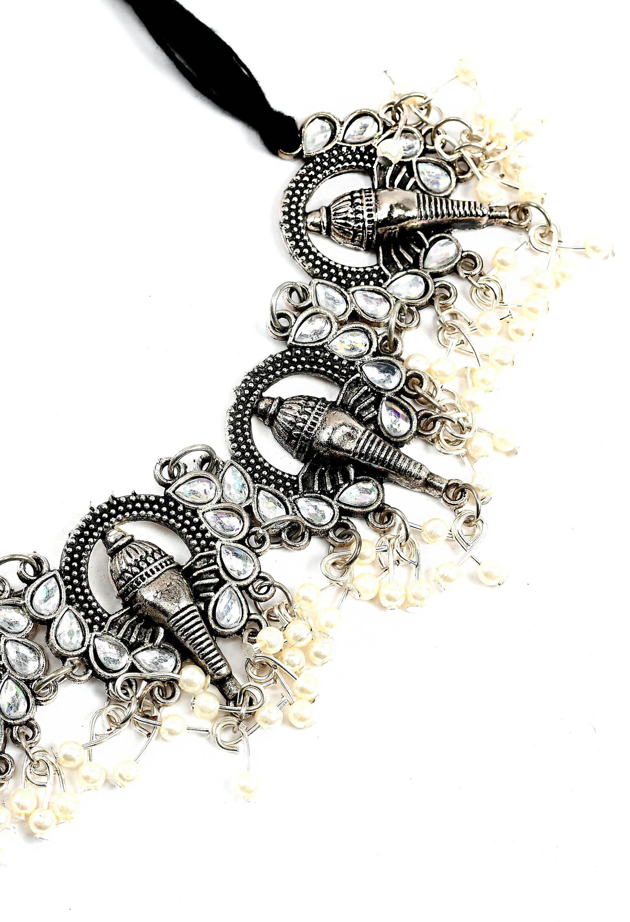 Women's Oxidised Necklaceand Earrings With Ganesha And Trishul Design - Tehzeeb