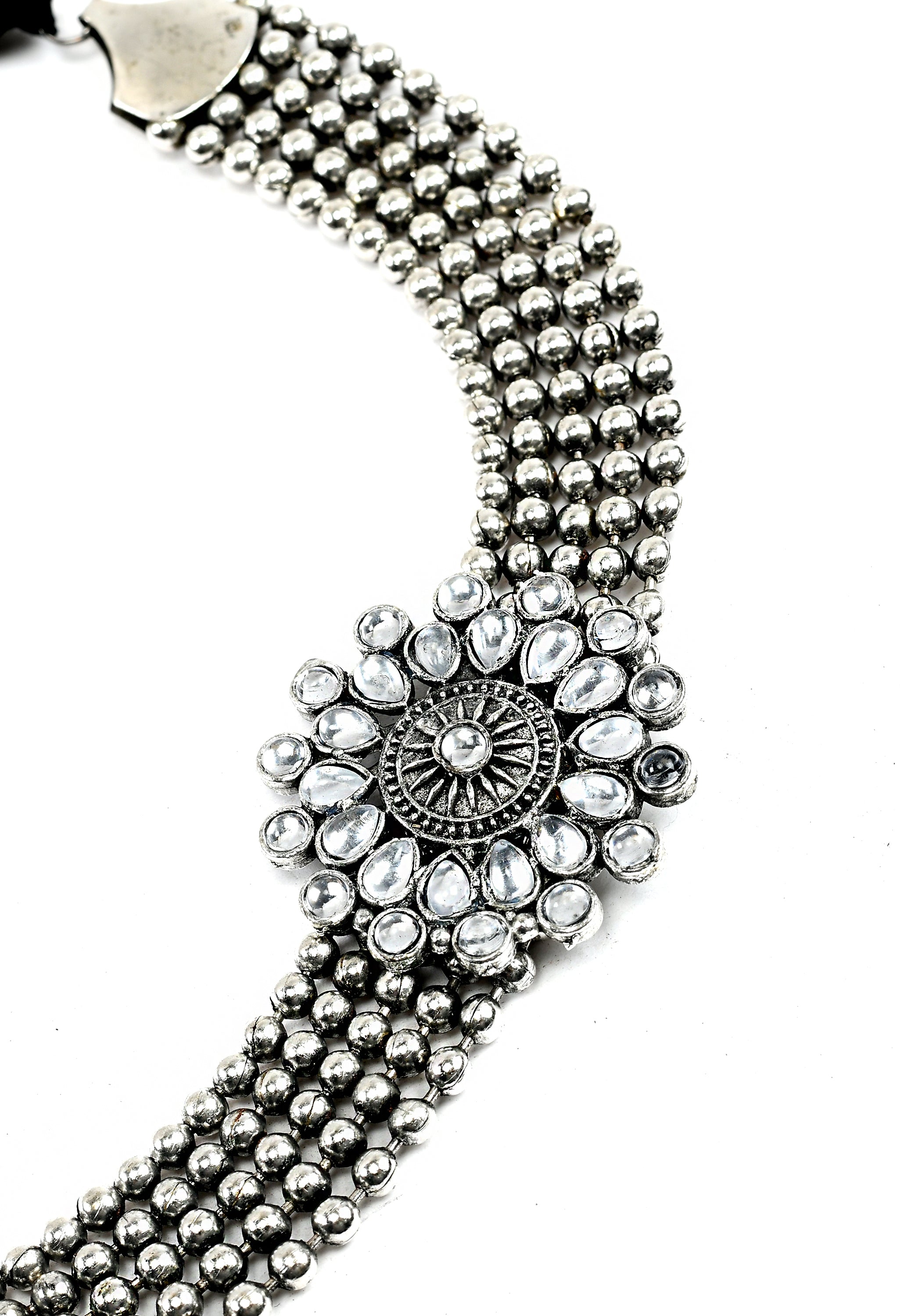 Women's Oxidised Necklaceand Earrings  With Kundan Work - Tehzeeb