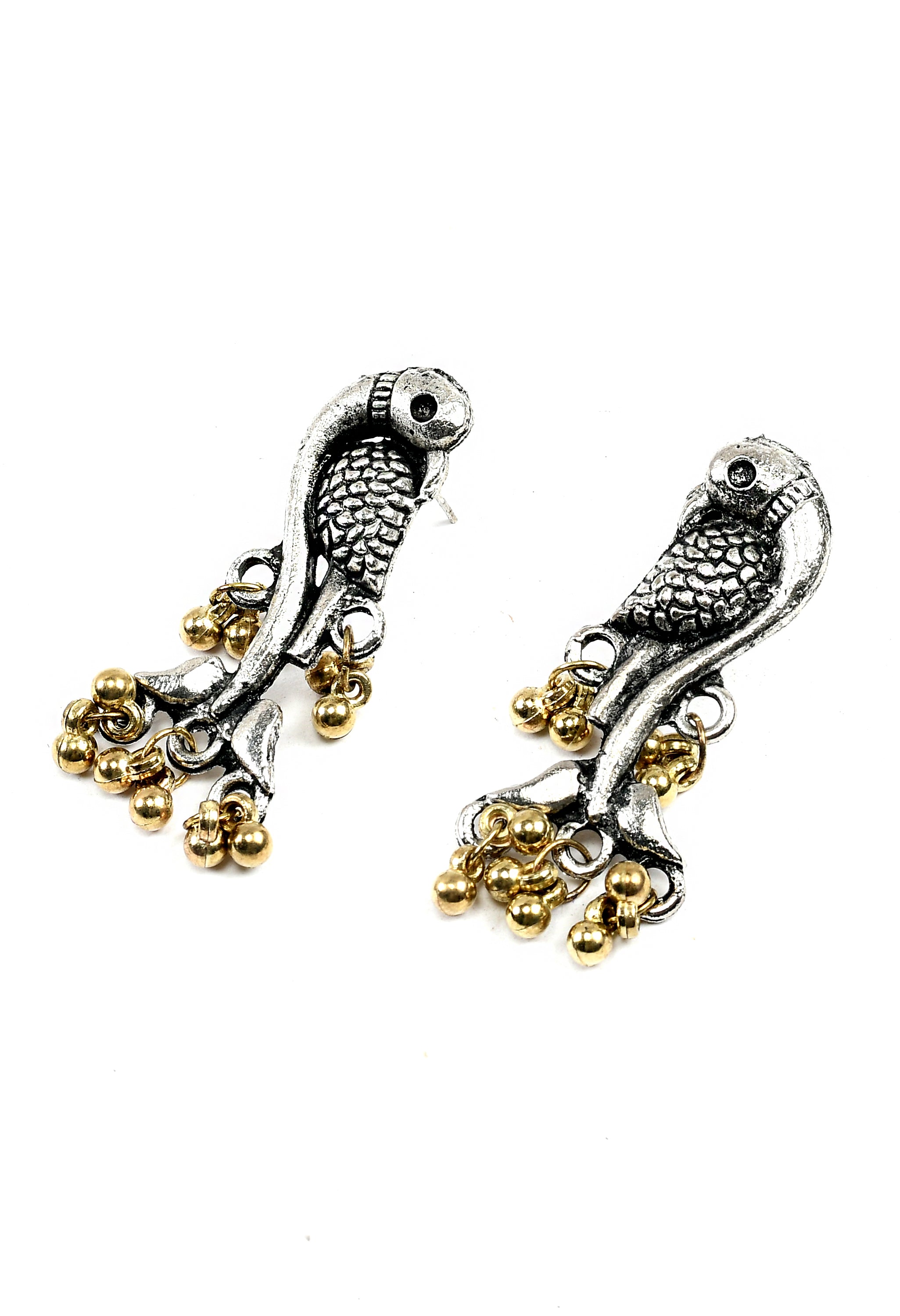Women's Oxidised Silver And Golden Colour Fish Design Necklaceand Earrings - Tehzeeb