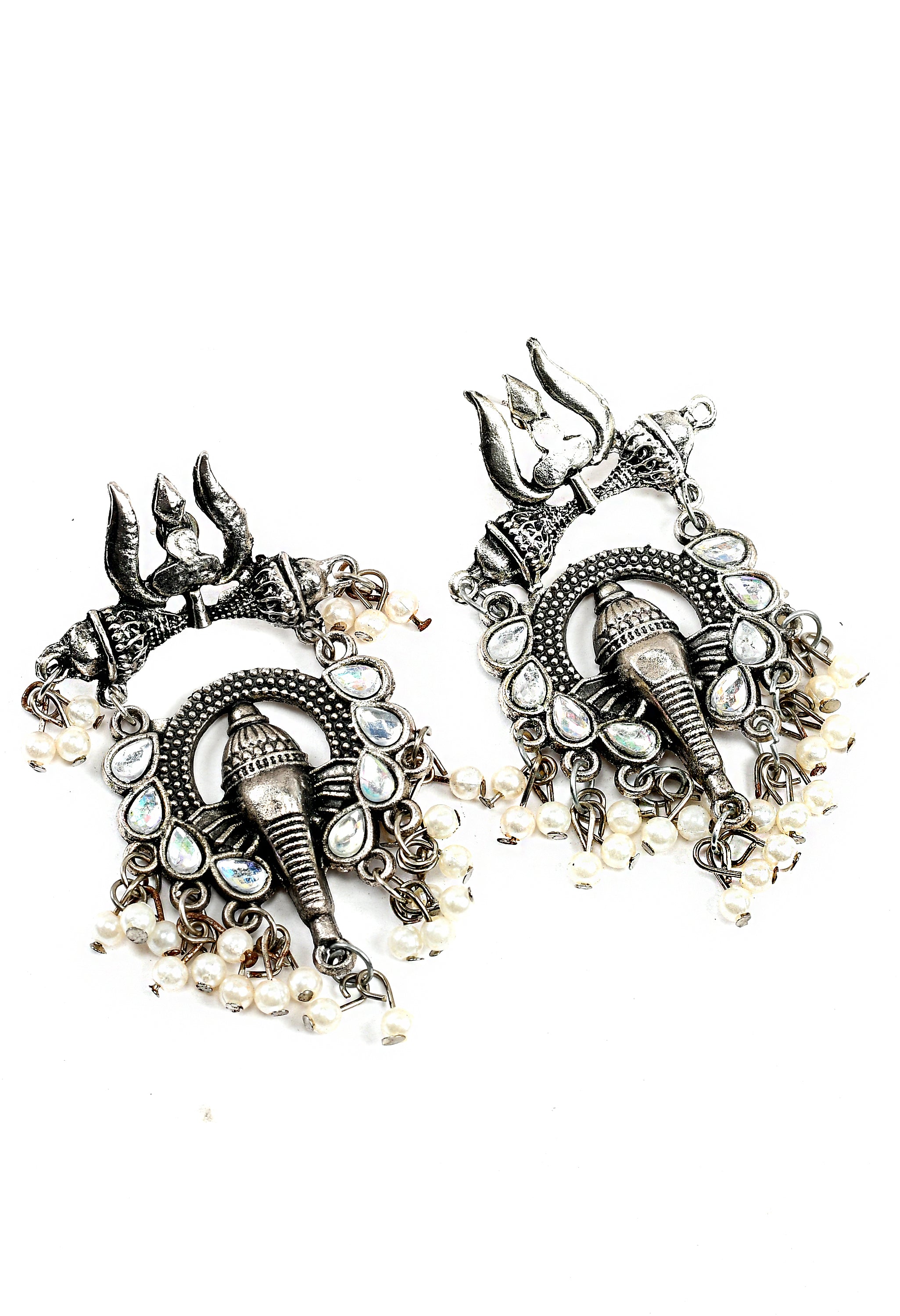 Women's Oxidised Earrings With Pearl Work And  Ganesha Design - Tehzeeb