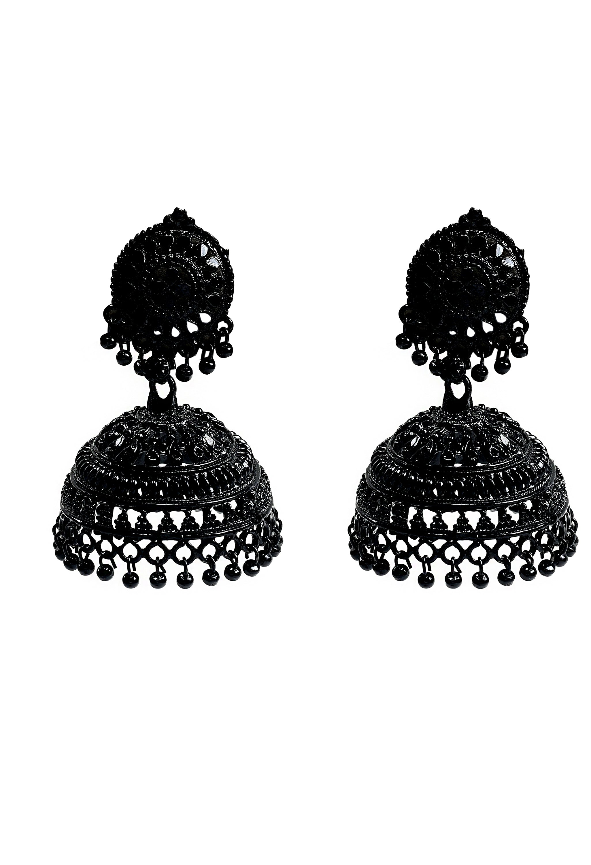 Women's Black Colour Earrings Jhumki Style - Tehzeeb
