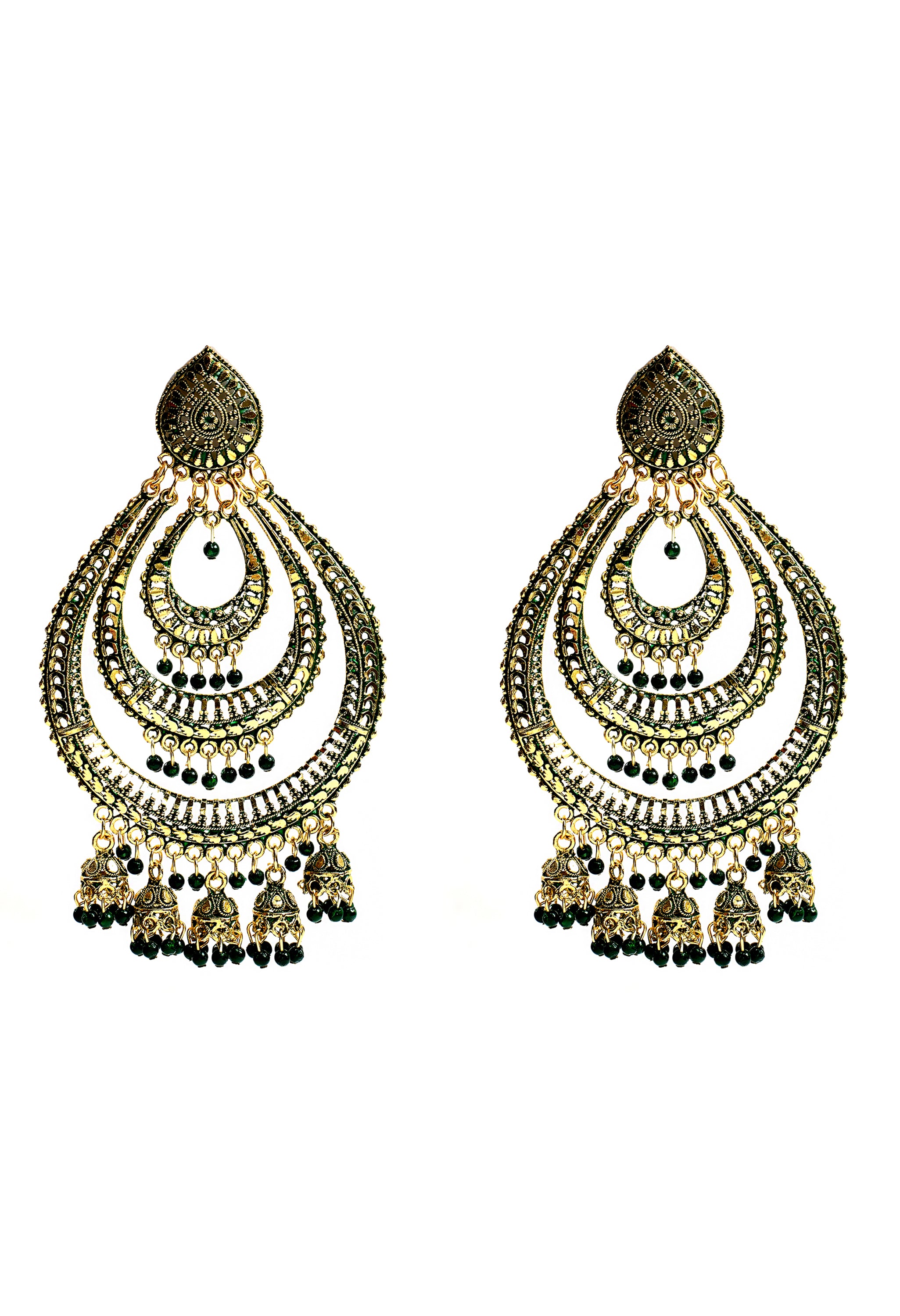 Women's Golden And Green Colour Earrings With Pearl - Tehzeeb