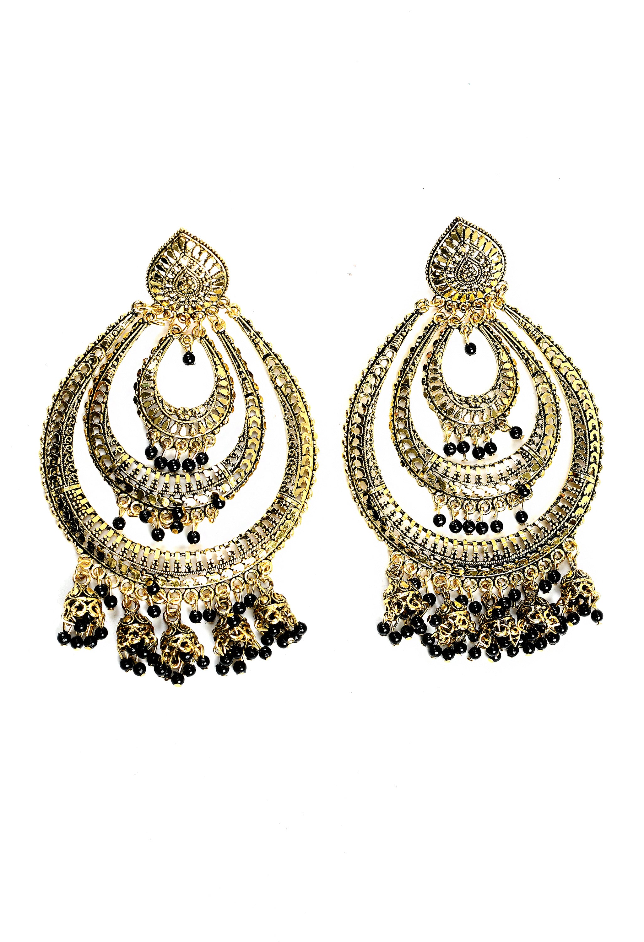 Women's Golden Colour Earrings With Black Pearl - Tehzeeb
