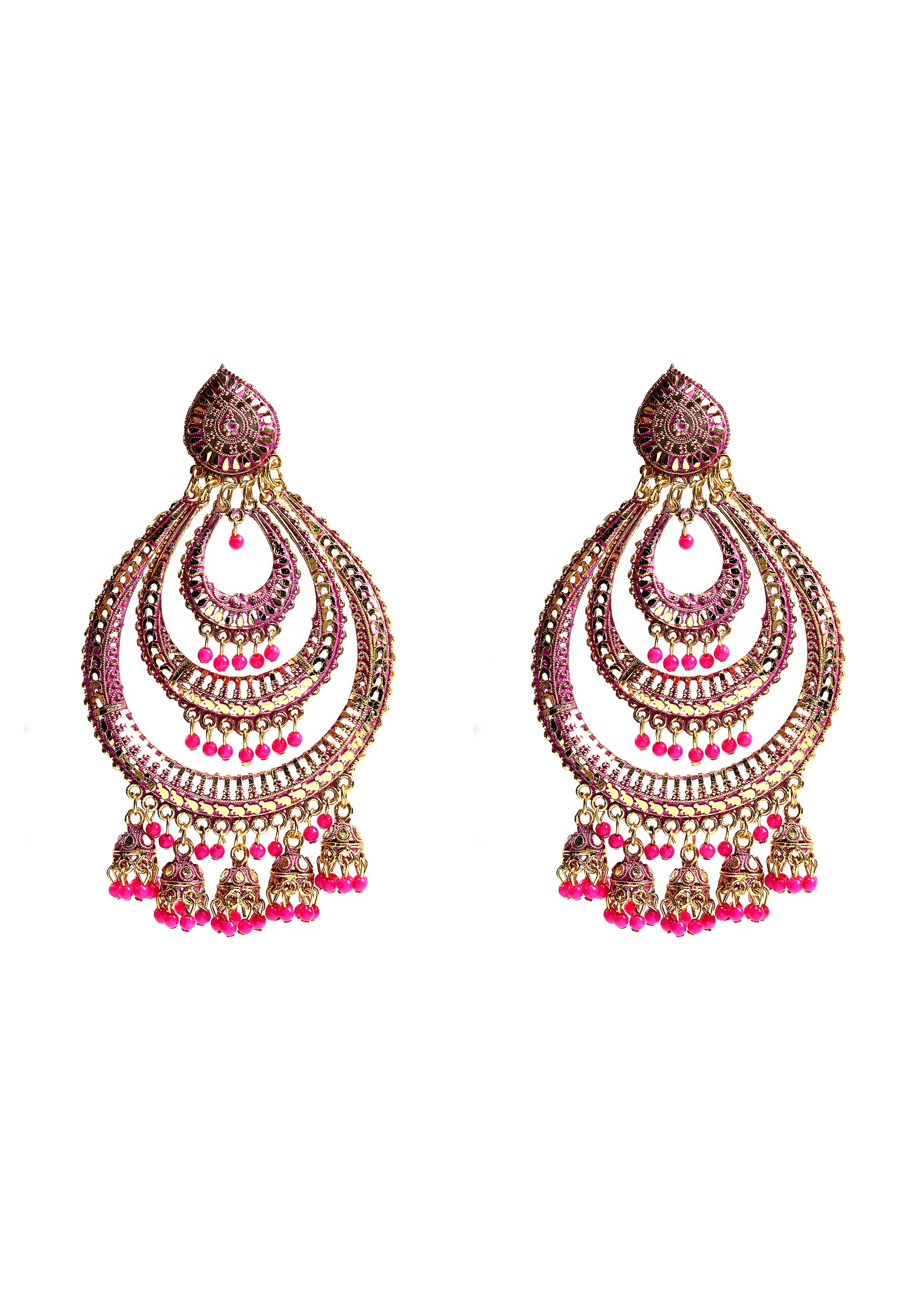 Women's Pink Colour Earrings With Pearl - Tehzeeb