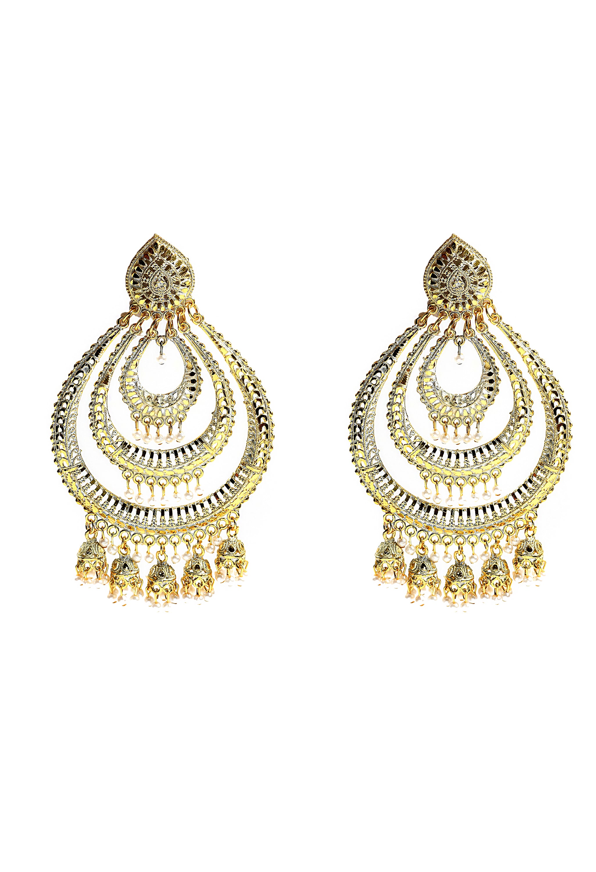 Women's White And Golden Colour Earrings With Pearl - Tehzeeb