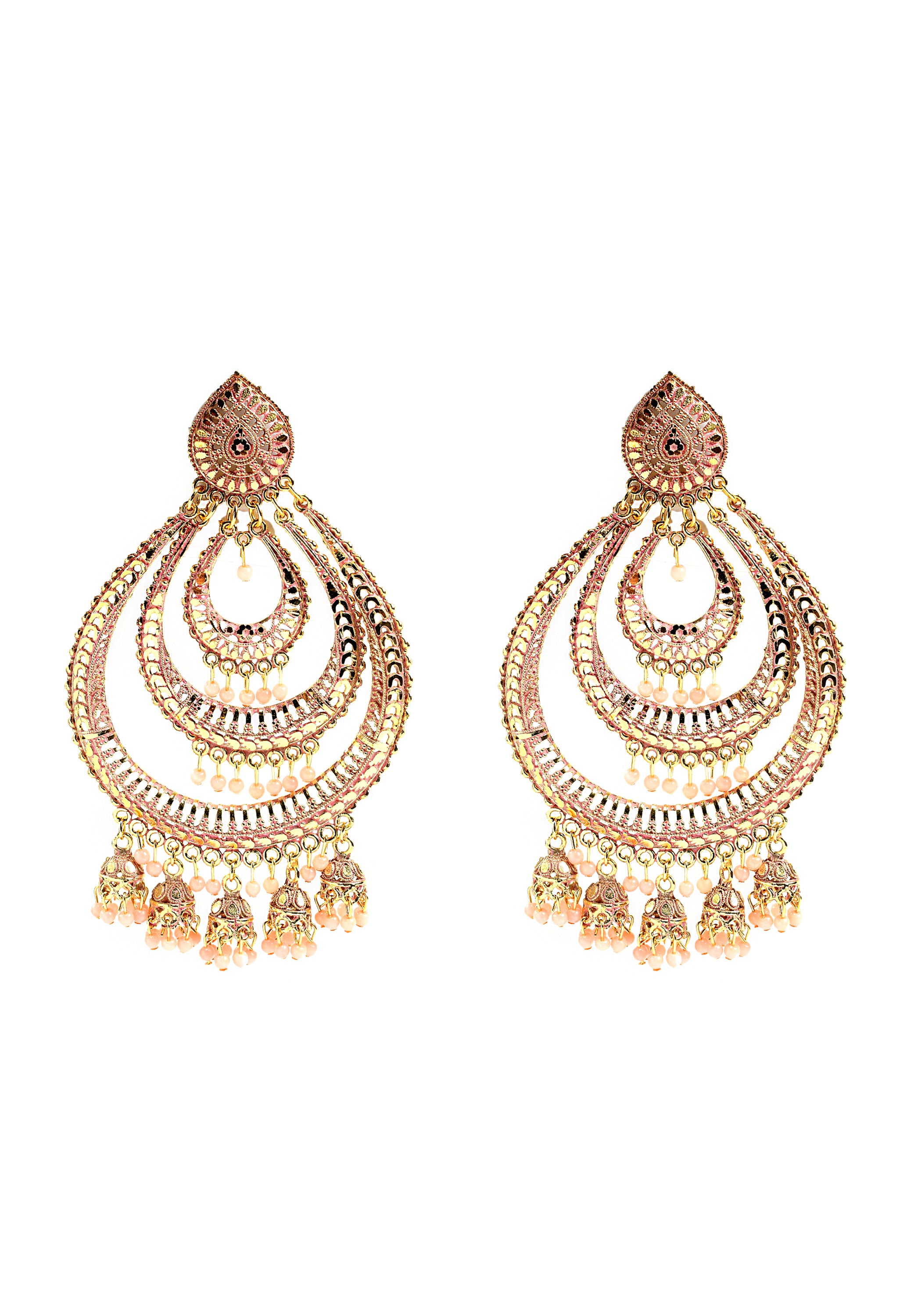 Women's Badami Colour Earrings With Pearl - Tehzeeb
