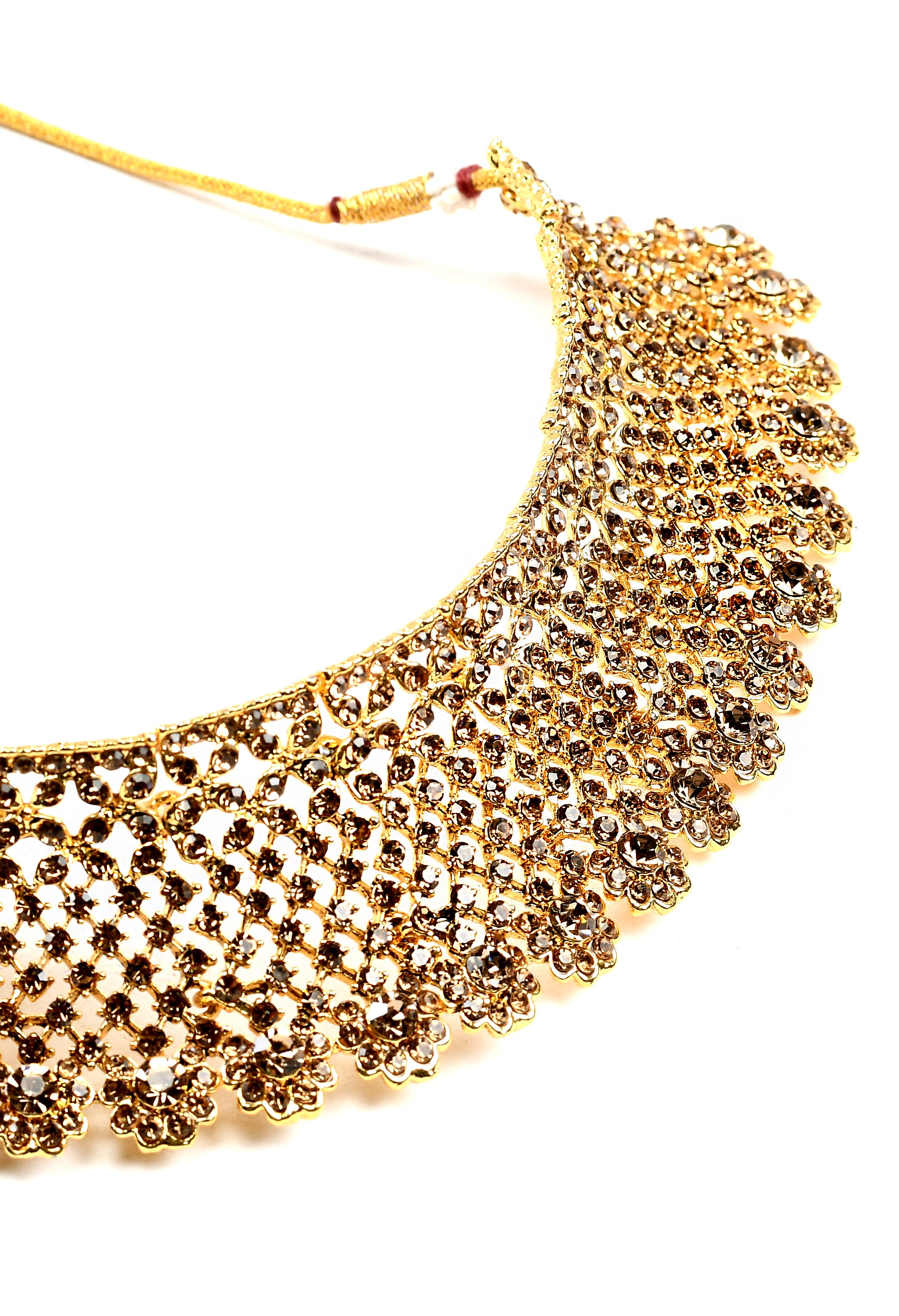 Women's Golden Colour  Necklaceearrings And Tika With Diamond Studded - Tehzeeb