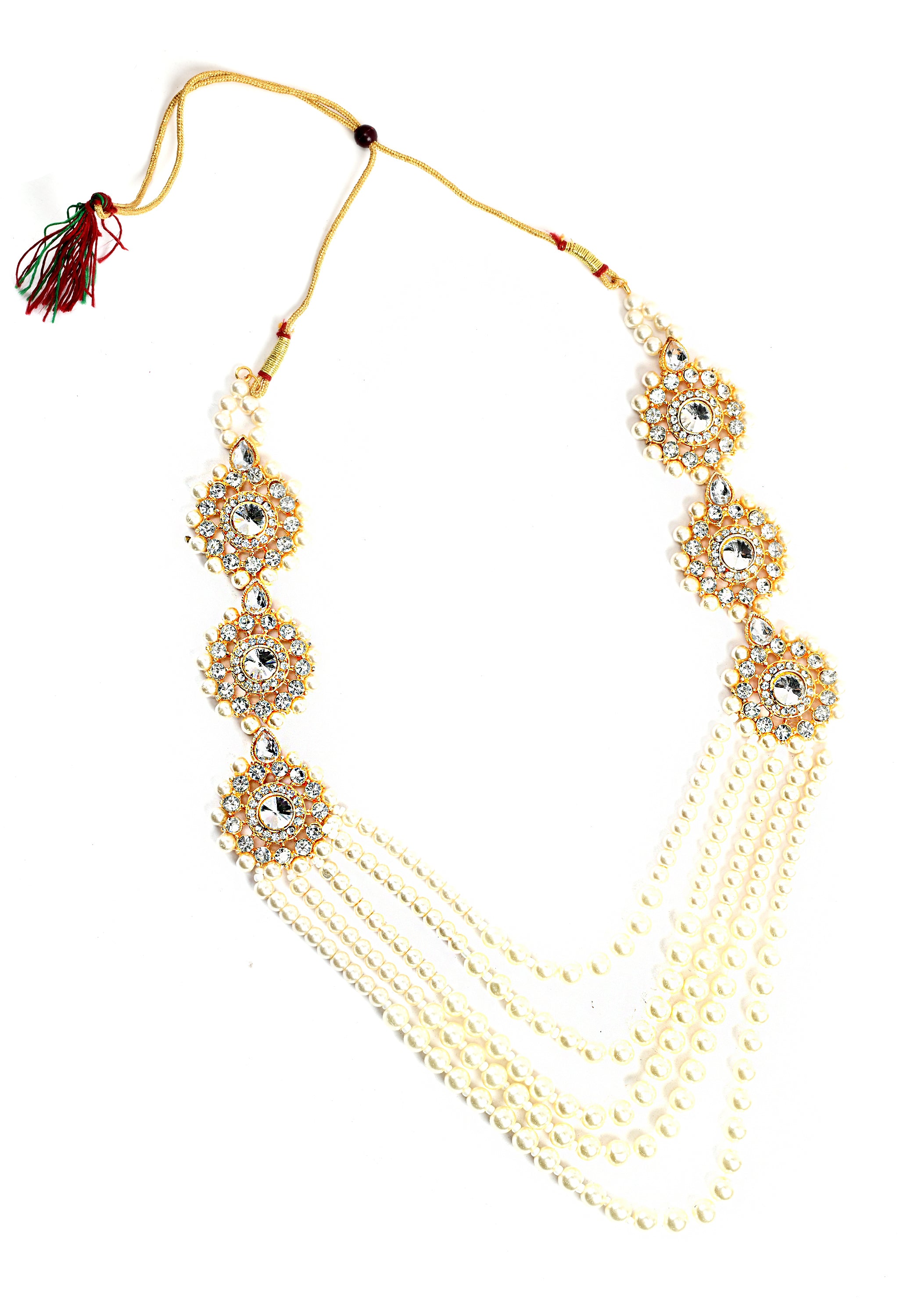 Women's White Colour Pearl And Necklaceearrings And Tika With Stone And Kundan - Tehzeeb