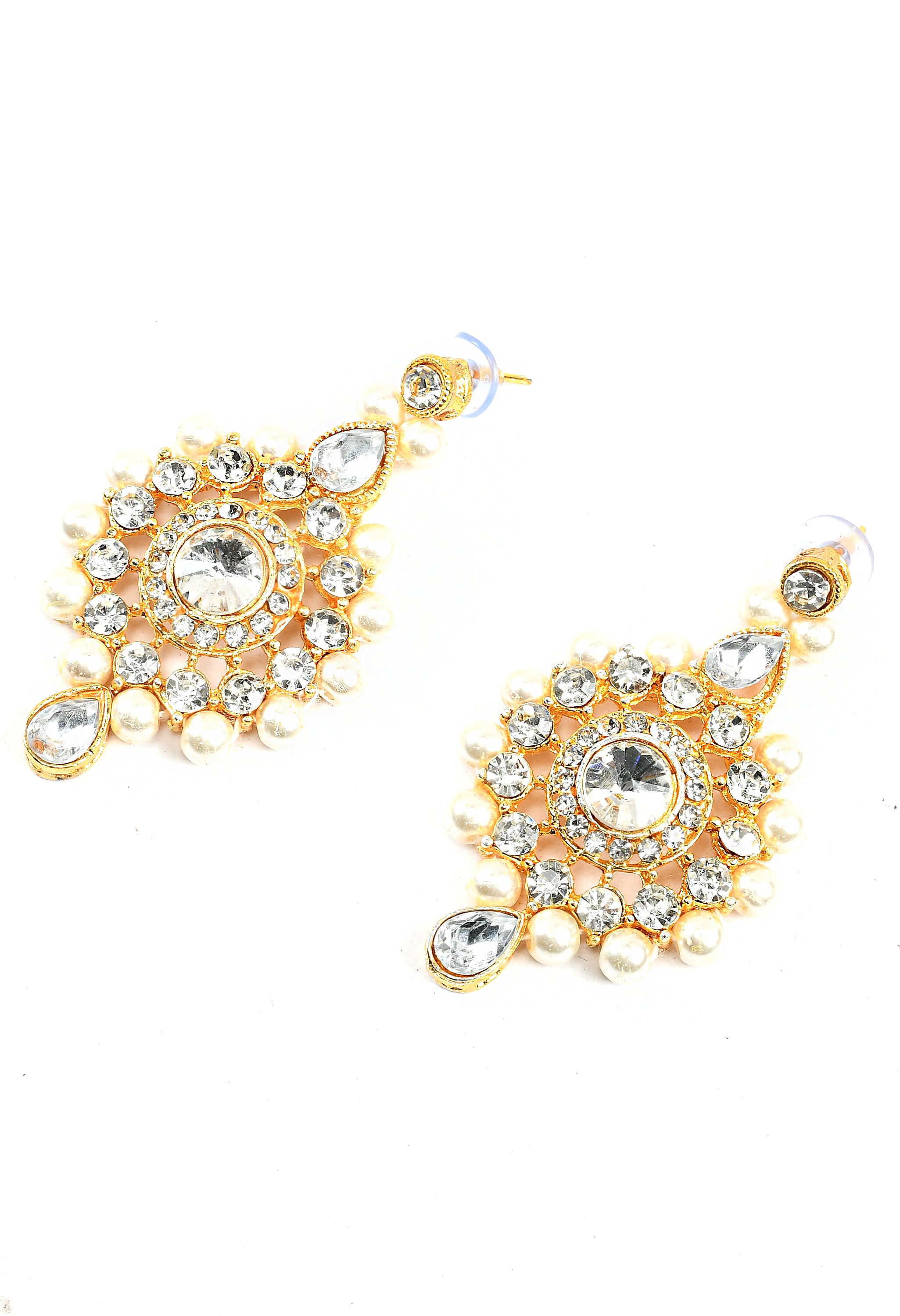 Women's White Colour Pearl And Necklaceearrings And Tika With Stone And Kundan - Tehzeeb
