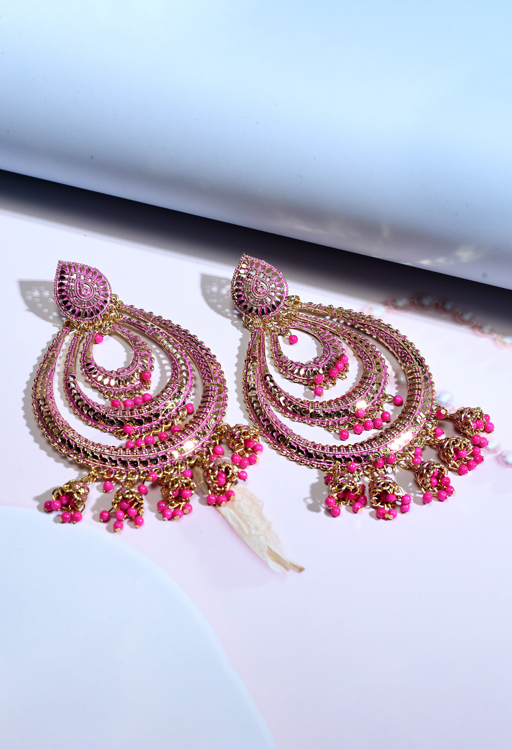 Women's Pink Colour Earrings With Pearl - Tehzeeb