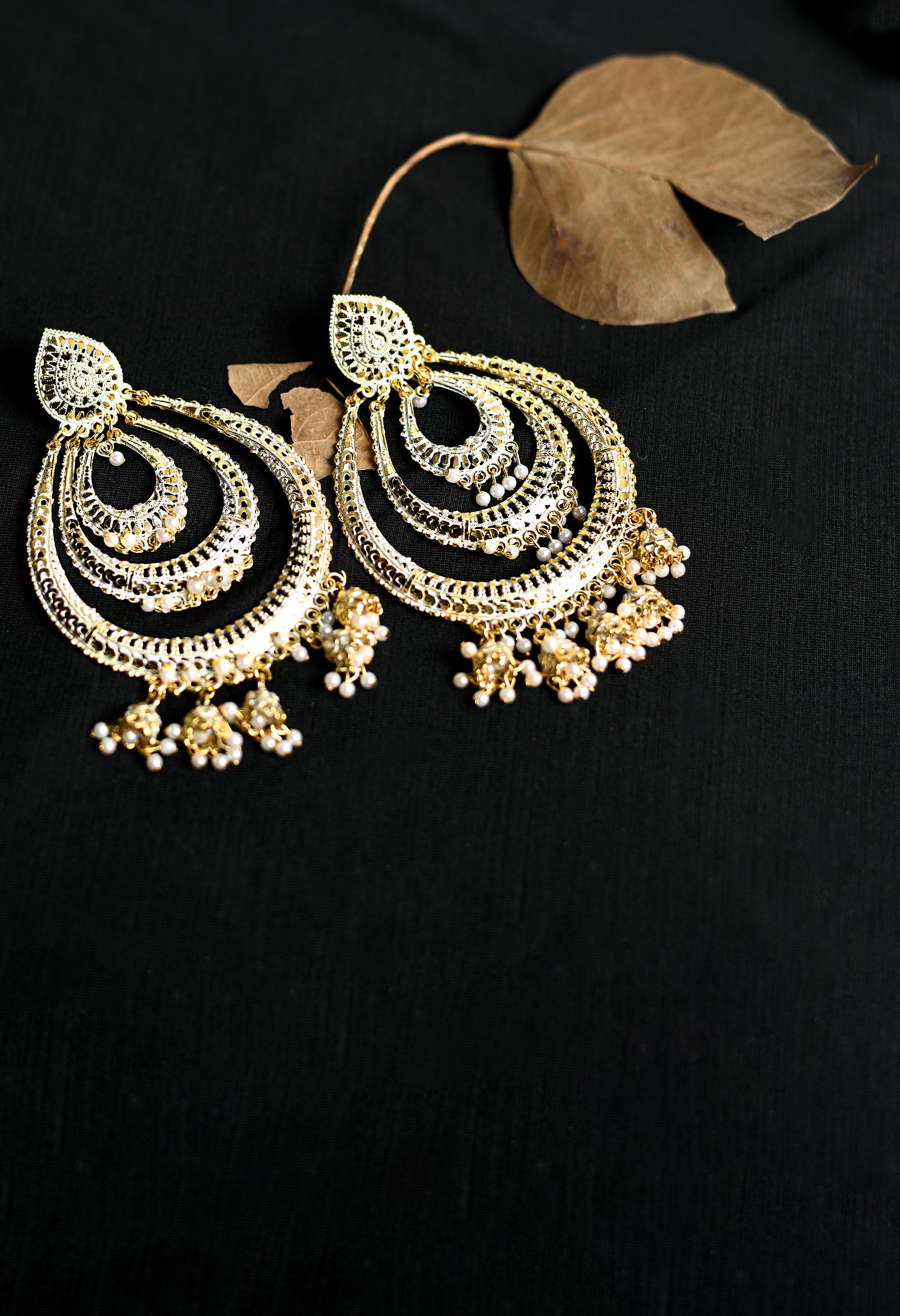 Women's White And Golden Colour Earrings With Pearl - Tehzeeb