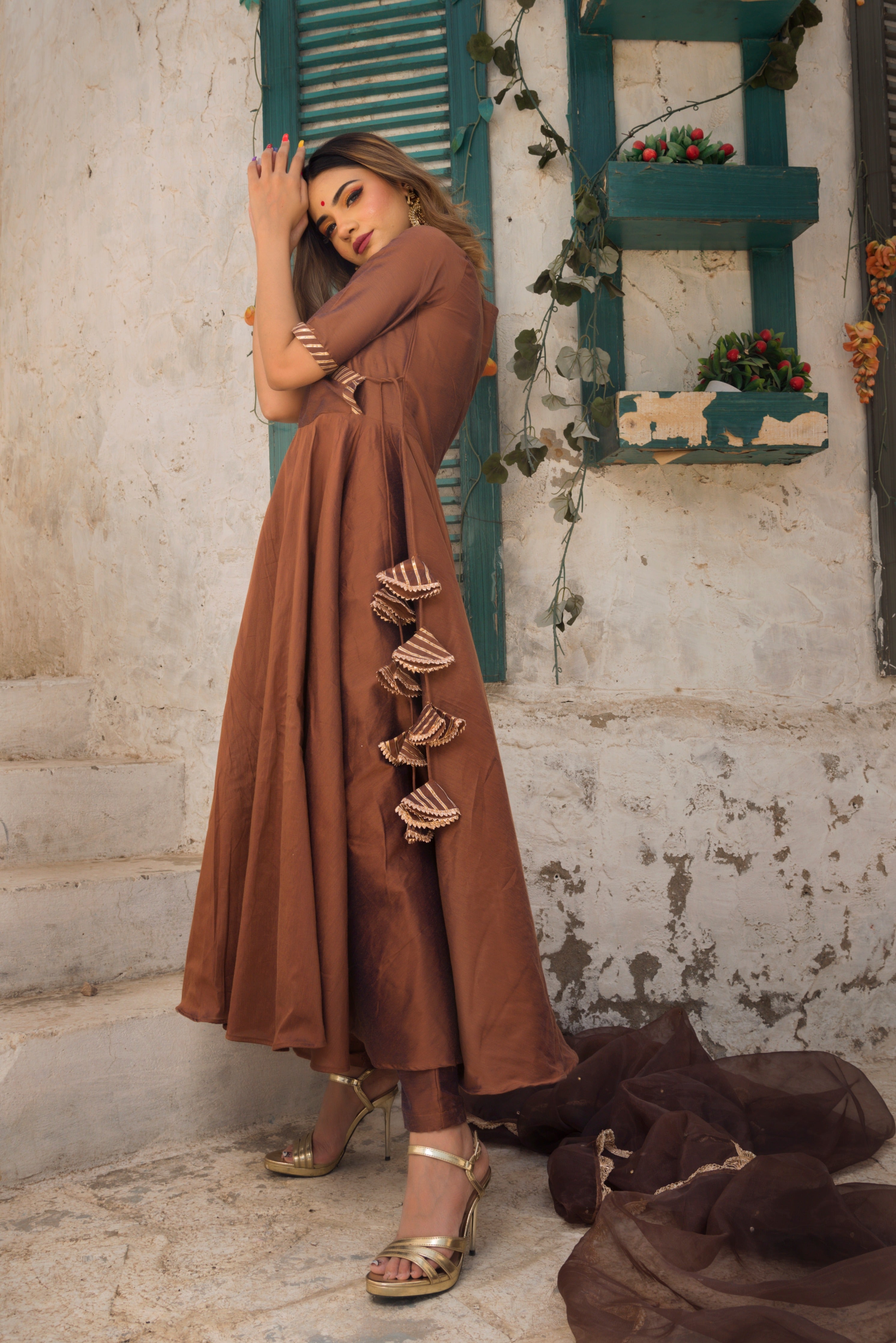 Women's raat rani cotton silk anarkali suit set - Pomcha Jaipur