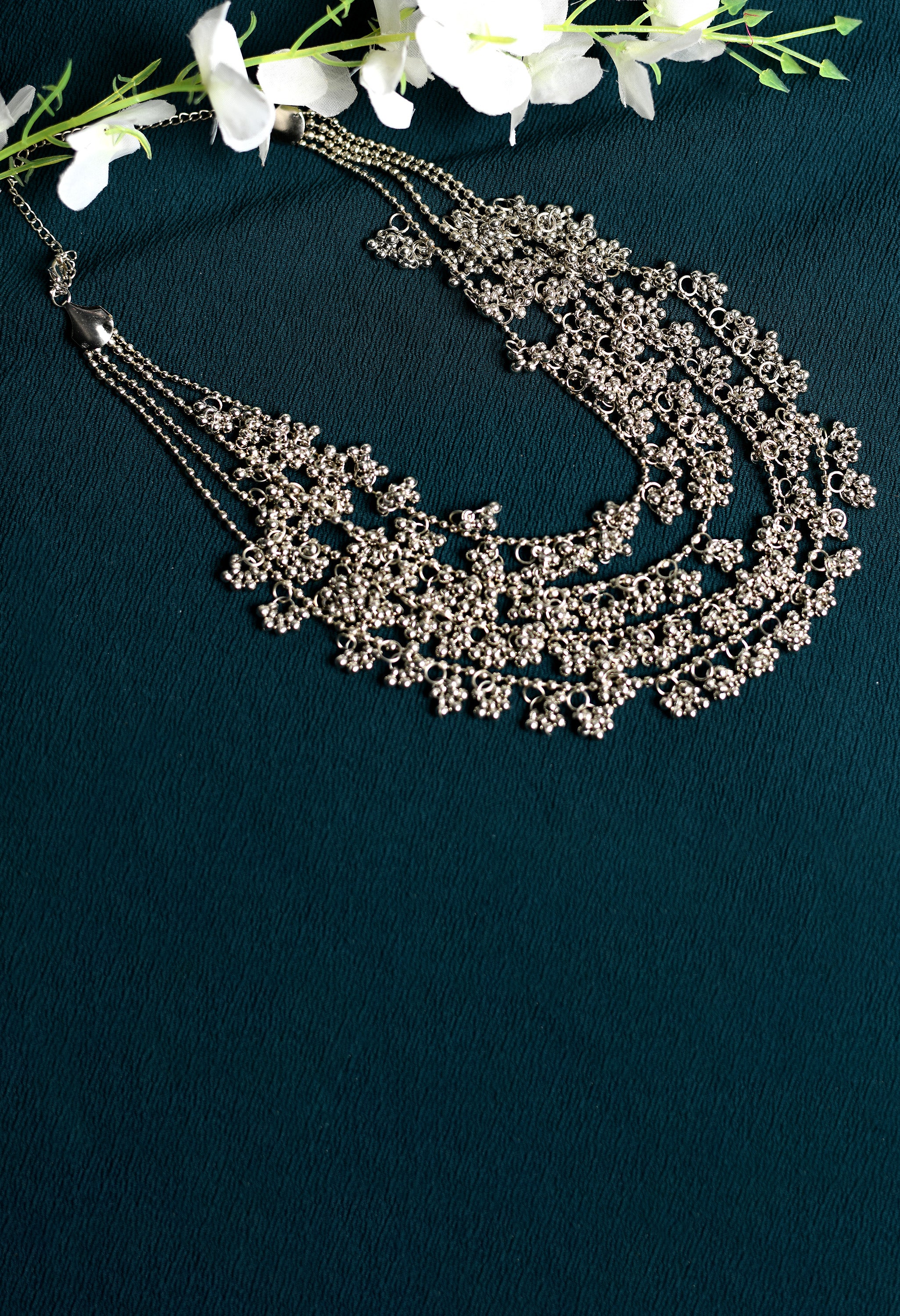 Women's Silver Colour Oxidised Necklaceghunghru  - Tehzeeb