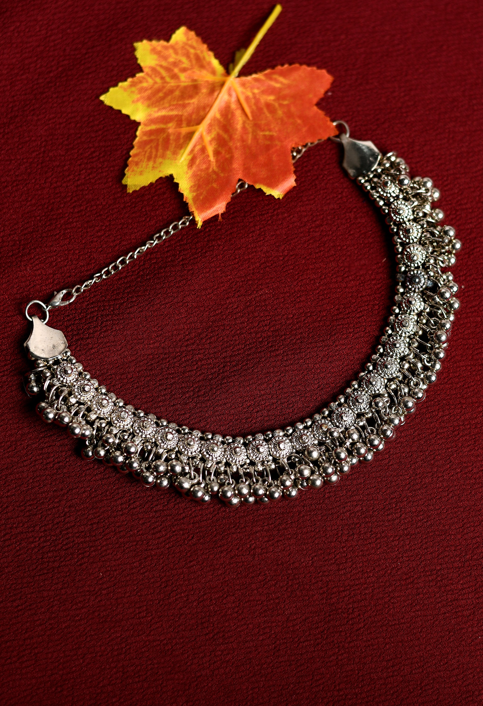 Women's Oxidised Silver Colour Anklet With Ghunghru  - Tehzeeb