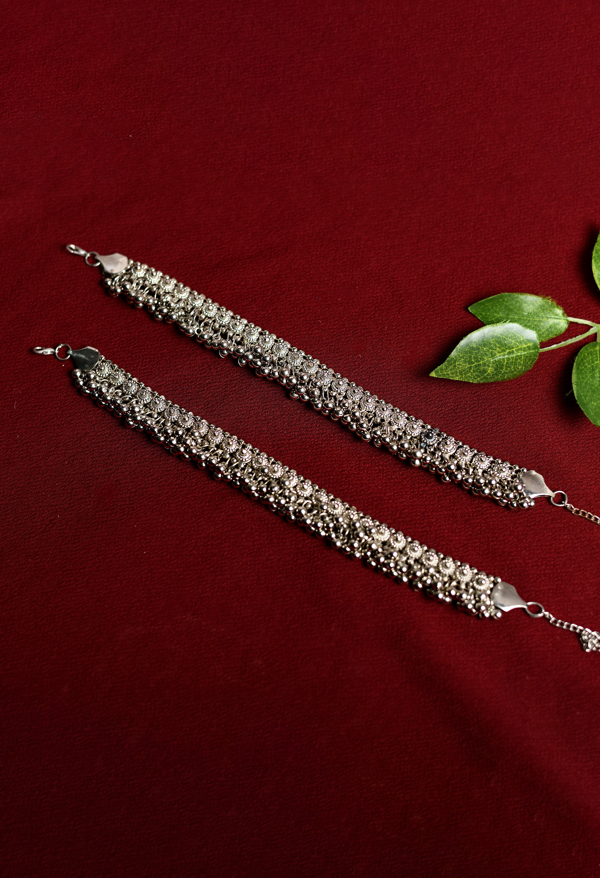 Women's Oxidised Silver Colour Anklet With Ghunghru  - Tehzeeb