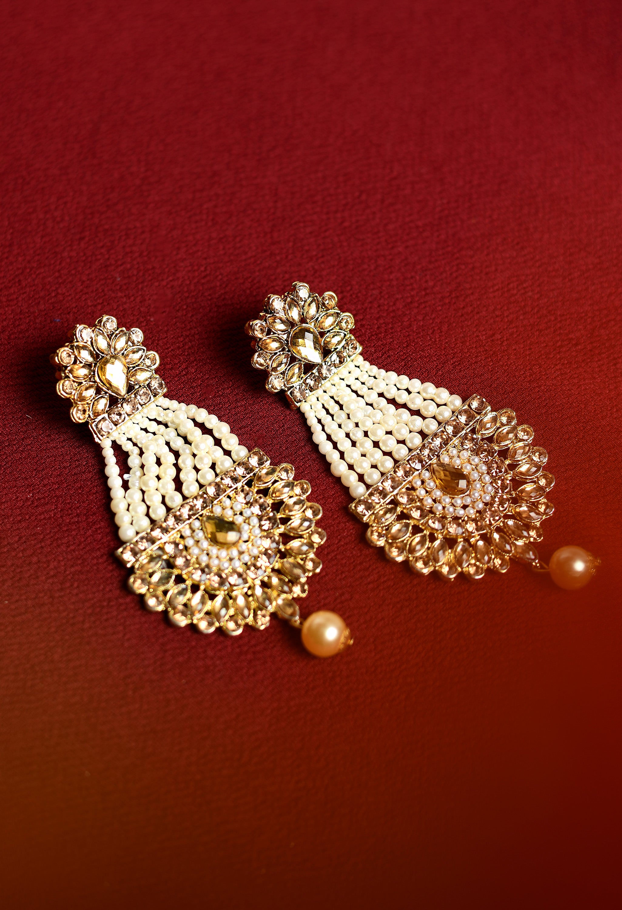 Women's Golden And White Pearl And Kundan Earrings - Tehzeeb