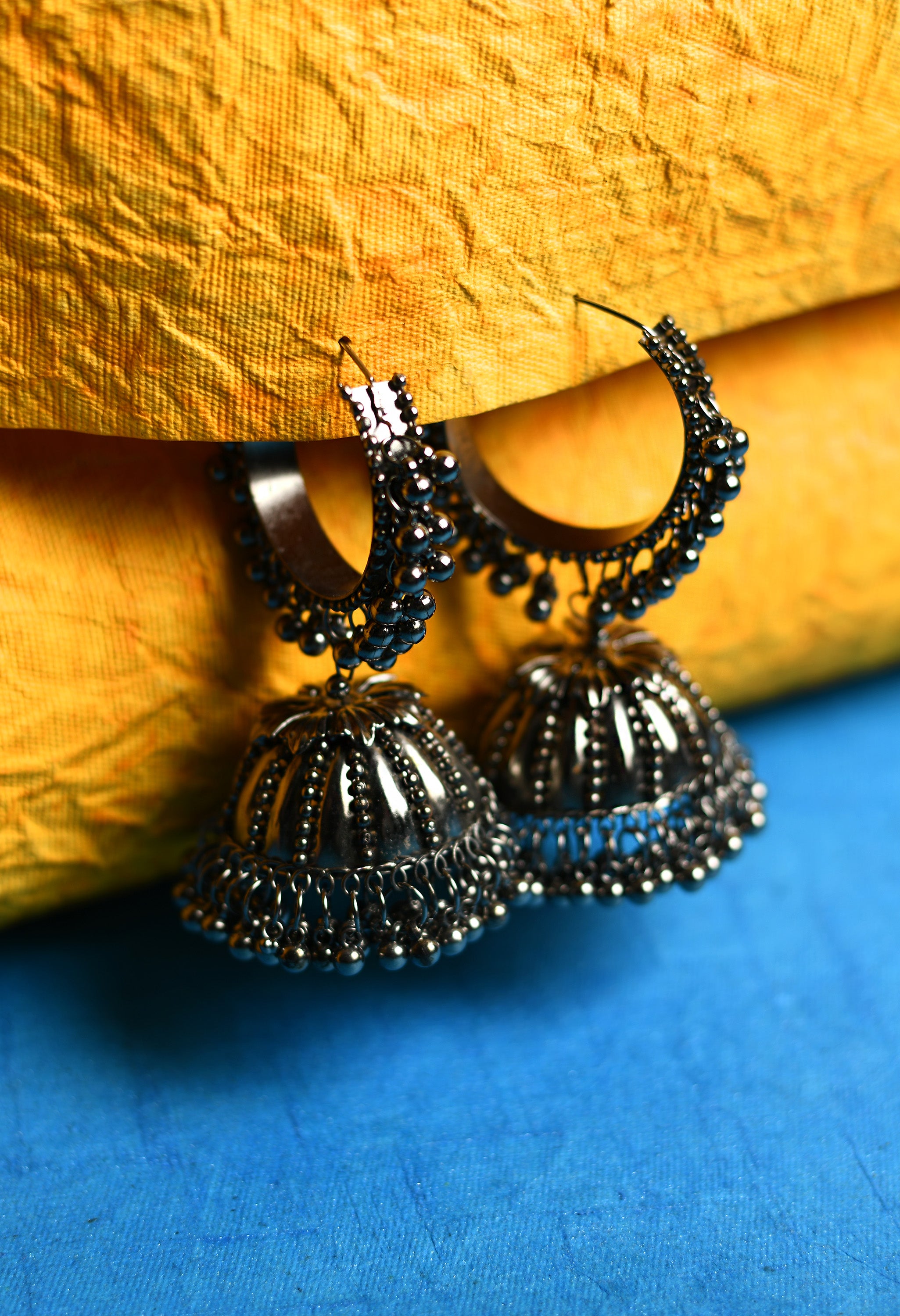 Women's Black Colour Oxidised Earrings With Jhumki Style - Tehzeeb