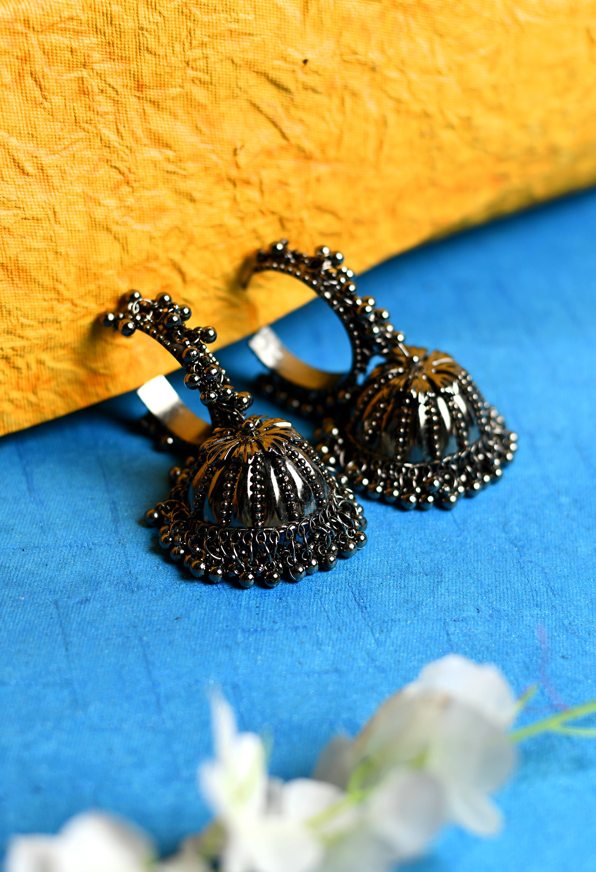 Meenakari Black color Kundan stone Jhumka Earrings