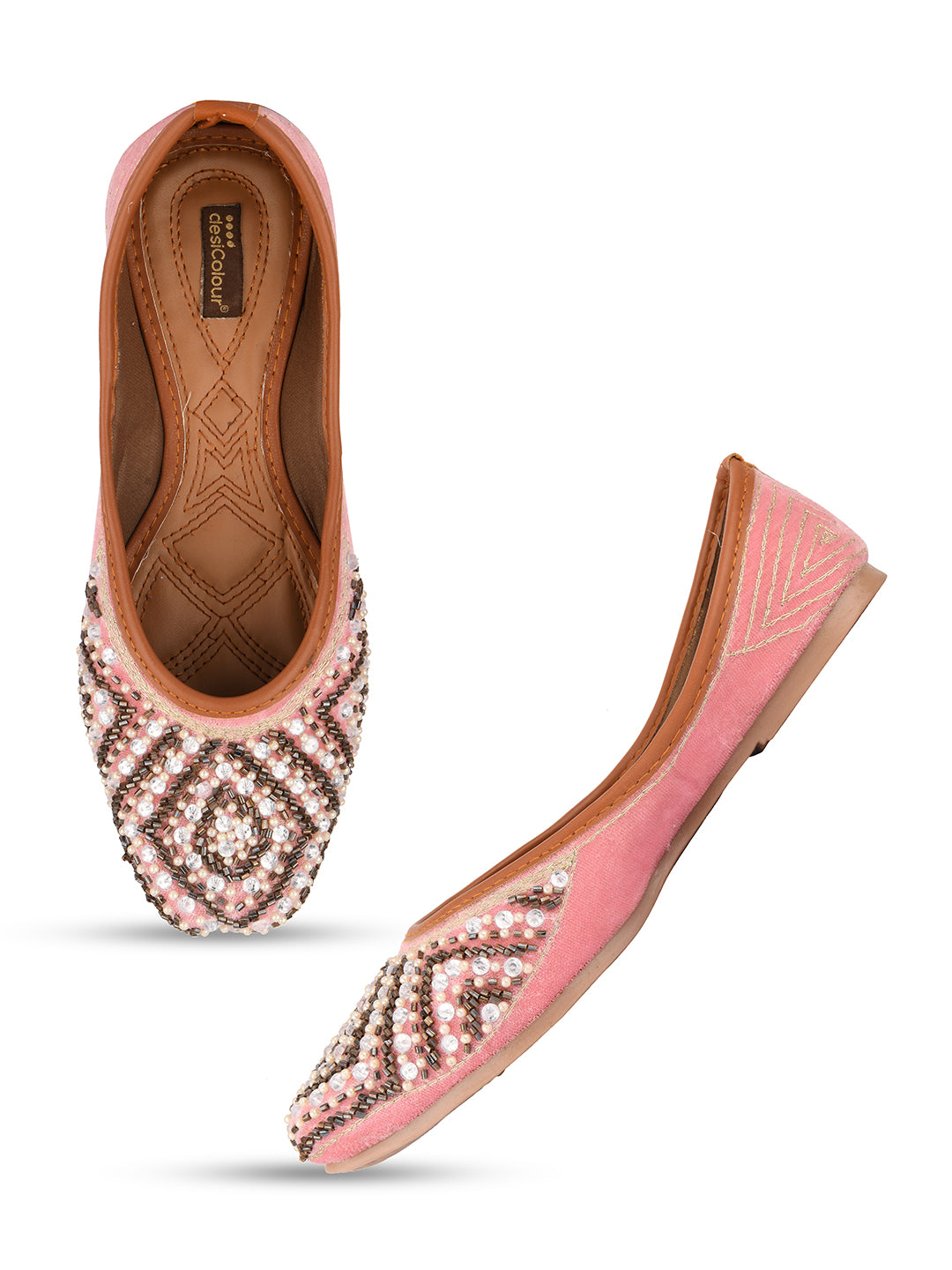 Women's Soft Pink Hand Embroidered  Indian Ethnic Comfort Footwear - Desi Colour
