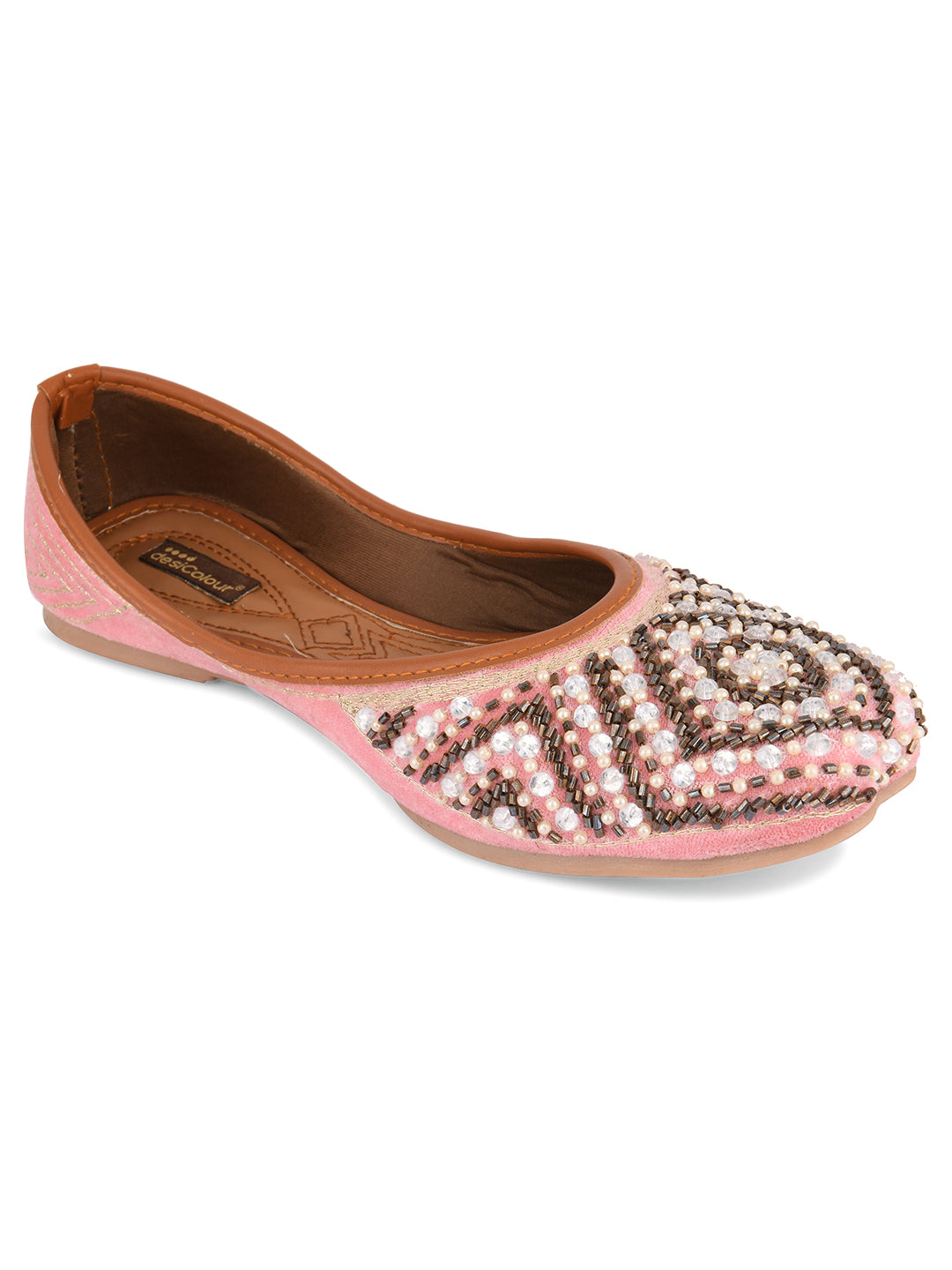 Women's Soft Pink Hand Embroidered  Indian Ethnic Comfort Footwear - Desi Colour