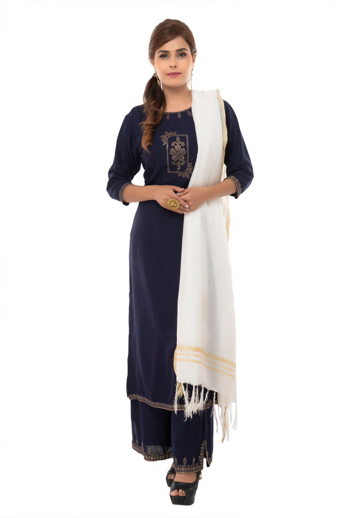 Women's White Color Golden Border Cotton Dupatta